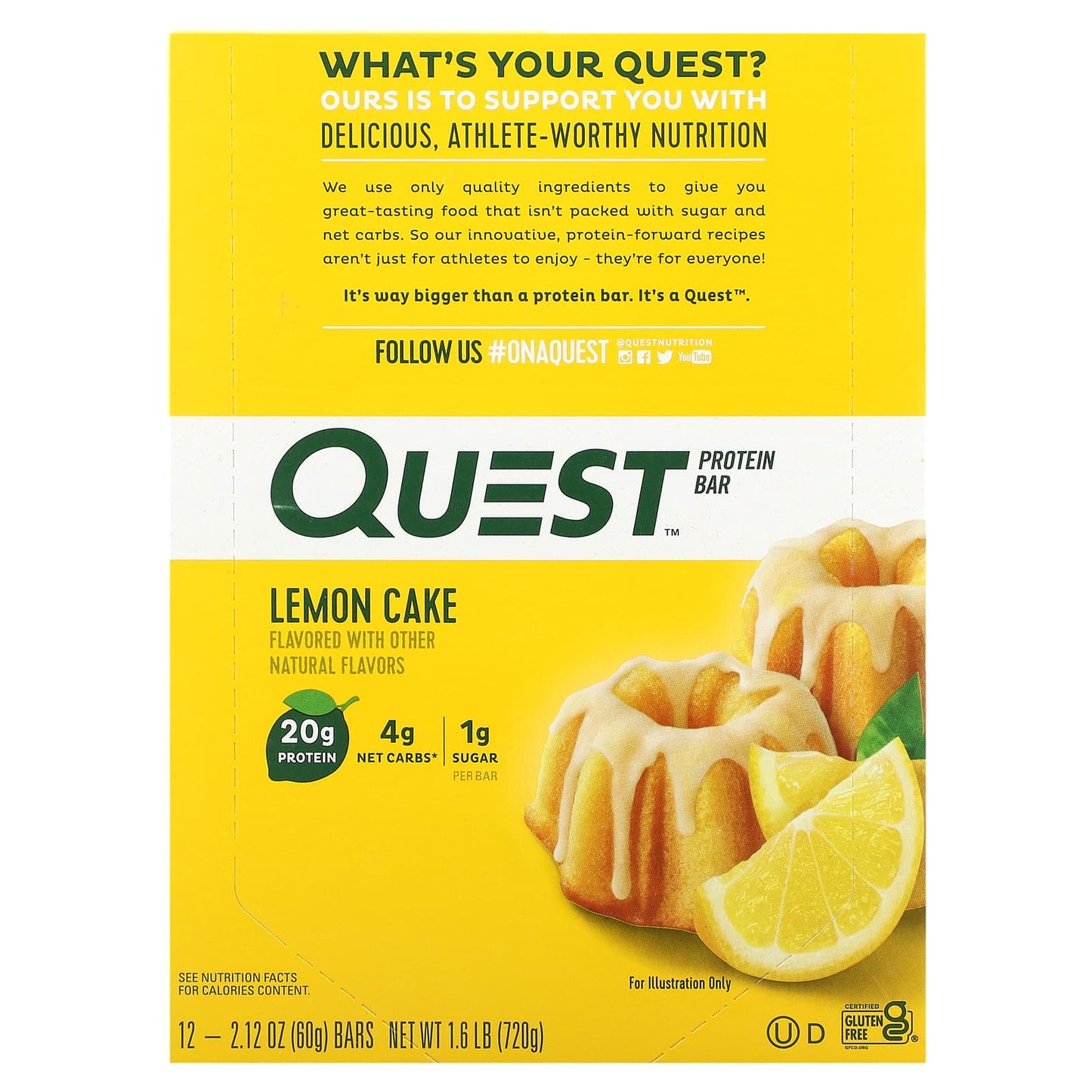 Quest Nutrition-Protein Bar-Lemon Cake-12 Bars-2.12 oz (60 g) Each