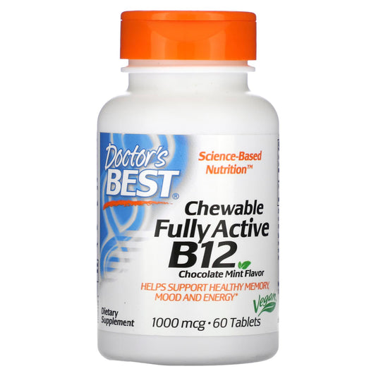 Doctor's Best-Chewable Fully Active B12-Chocolate Mint-1,000 mcg-60 Tablets