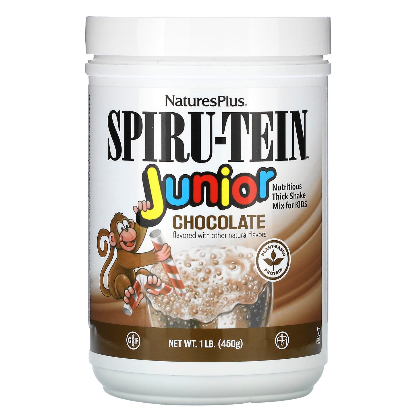 NaturesPlus-Spiru-Tein Junior-Nutritious Thick Shake Mix For Kids-Chocolate-1 lb (450 g)