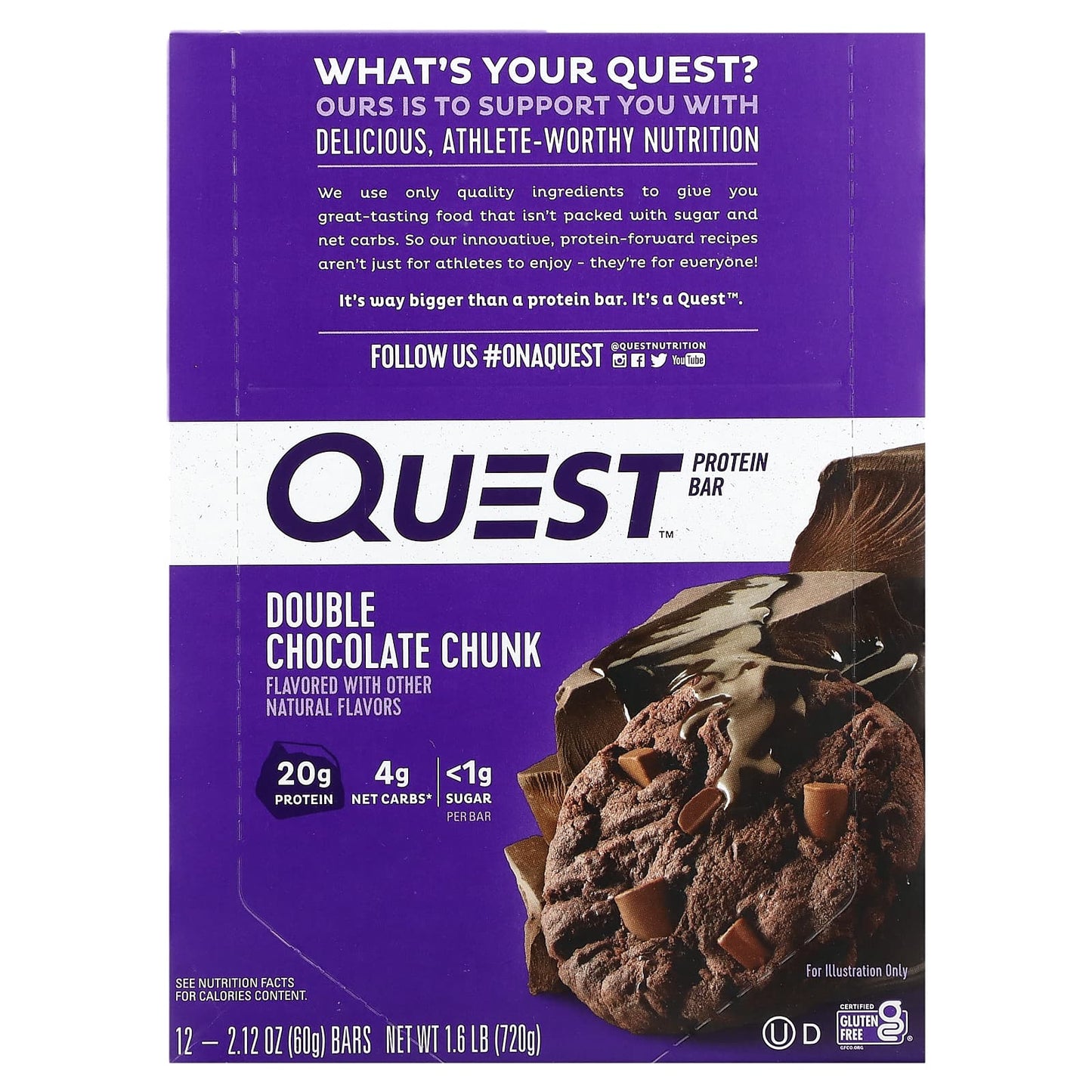 Quest Nutrition-Protein Bar-Double Chocolate Chunk-12 Bars-2.12 oz (60 g) Each