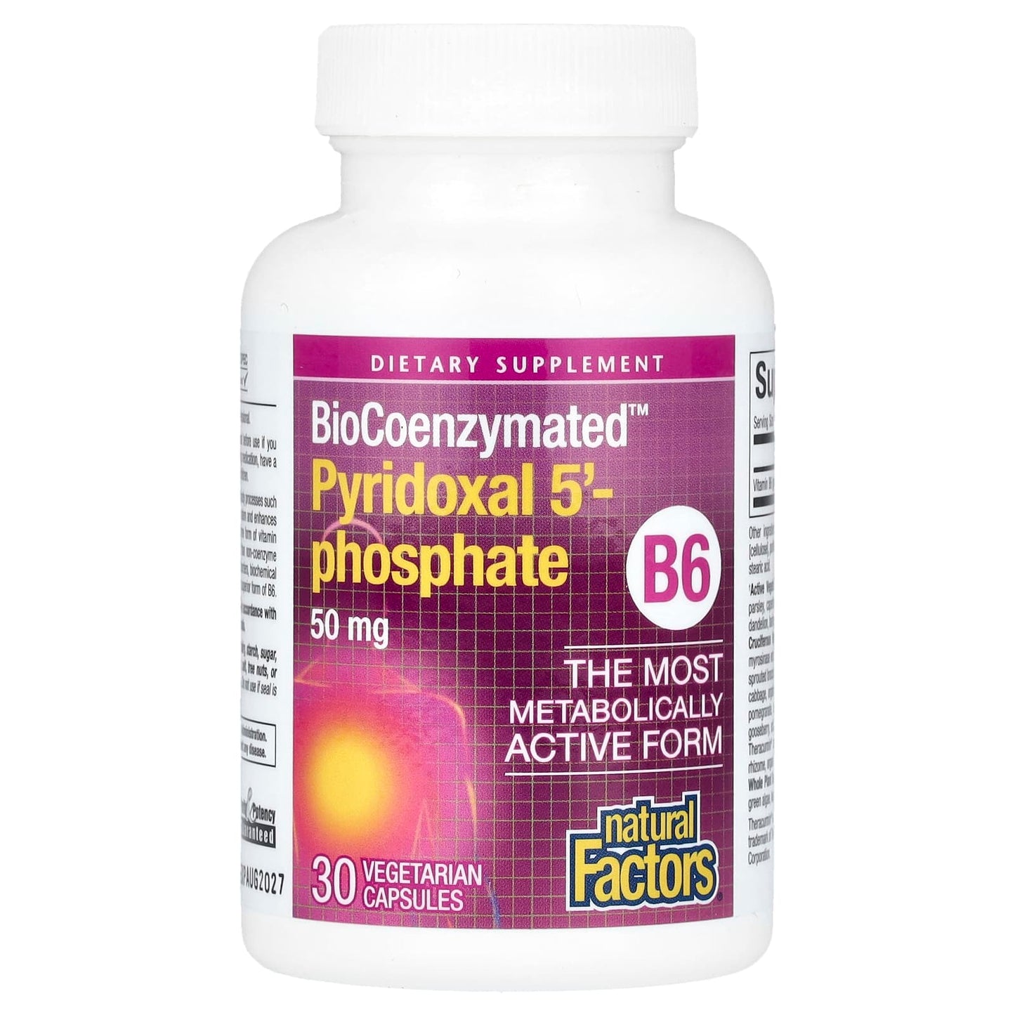 Natural Factors, BioCoenzymated, B6, Pyridoxal 5'-Phosphate, 50 mg, 30 Vegetarian Capsules