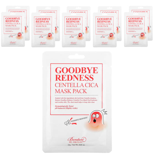 Benton-Goodbye Redness Centella Cica Beauty Mask Pack-10 Sheets-0.81 oz (23 g) Each