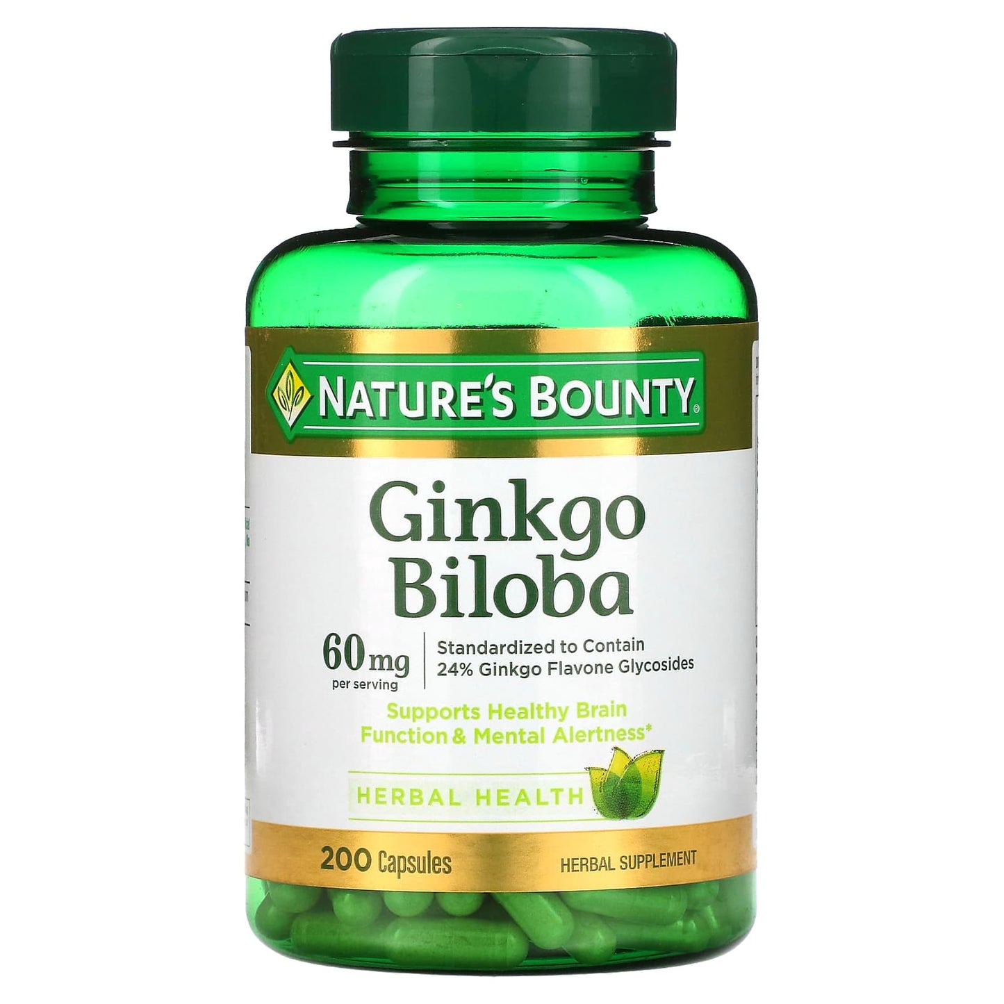 Nature's Bounty-Ginkgo Biloba-60 mg-200 Capsules (30 mg per Capsule)