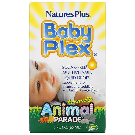 NaturesPlus-Source of Life-Animal Parade-Baby Plex-Sugar Free Multivitamin Liquid Drops-Natural Orange Flavor-2 fl oz (60 ml)