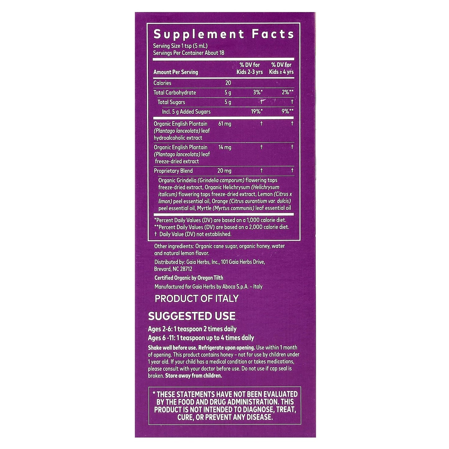 Gaia Herbs, Kids, Bronchial Wellness Syrup , 3 fl oz (89 ml)