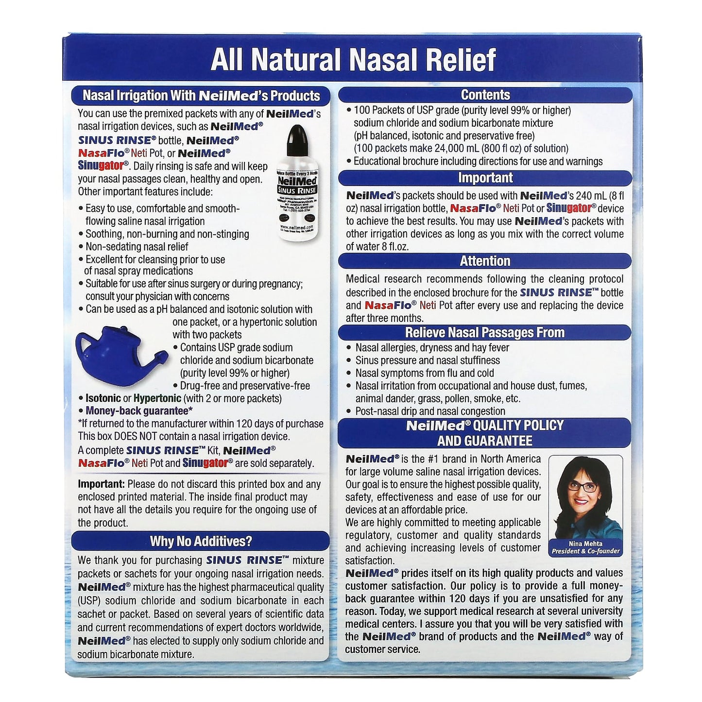 NeilMed, Sinus Rinse, All Natural Sinus Relief, 100 Premixed Packets