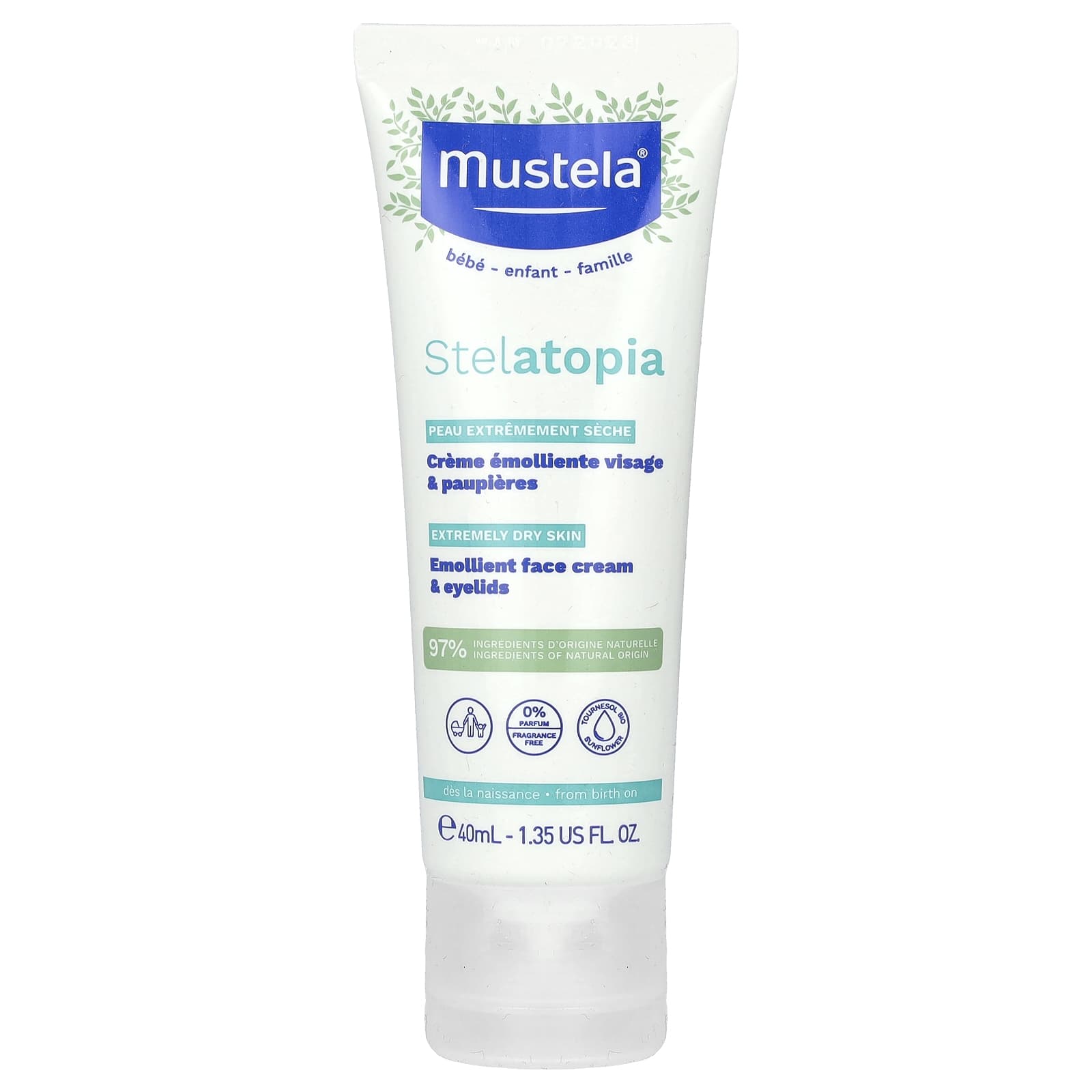 Mustela-Stelatopia Emollient Face Cream & Eyelids-Fragrance Free-1.35 fl oz (40 ml)