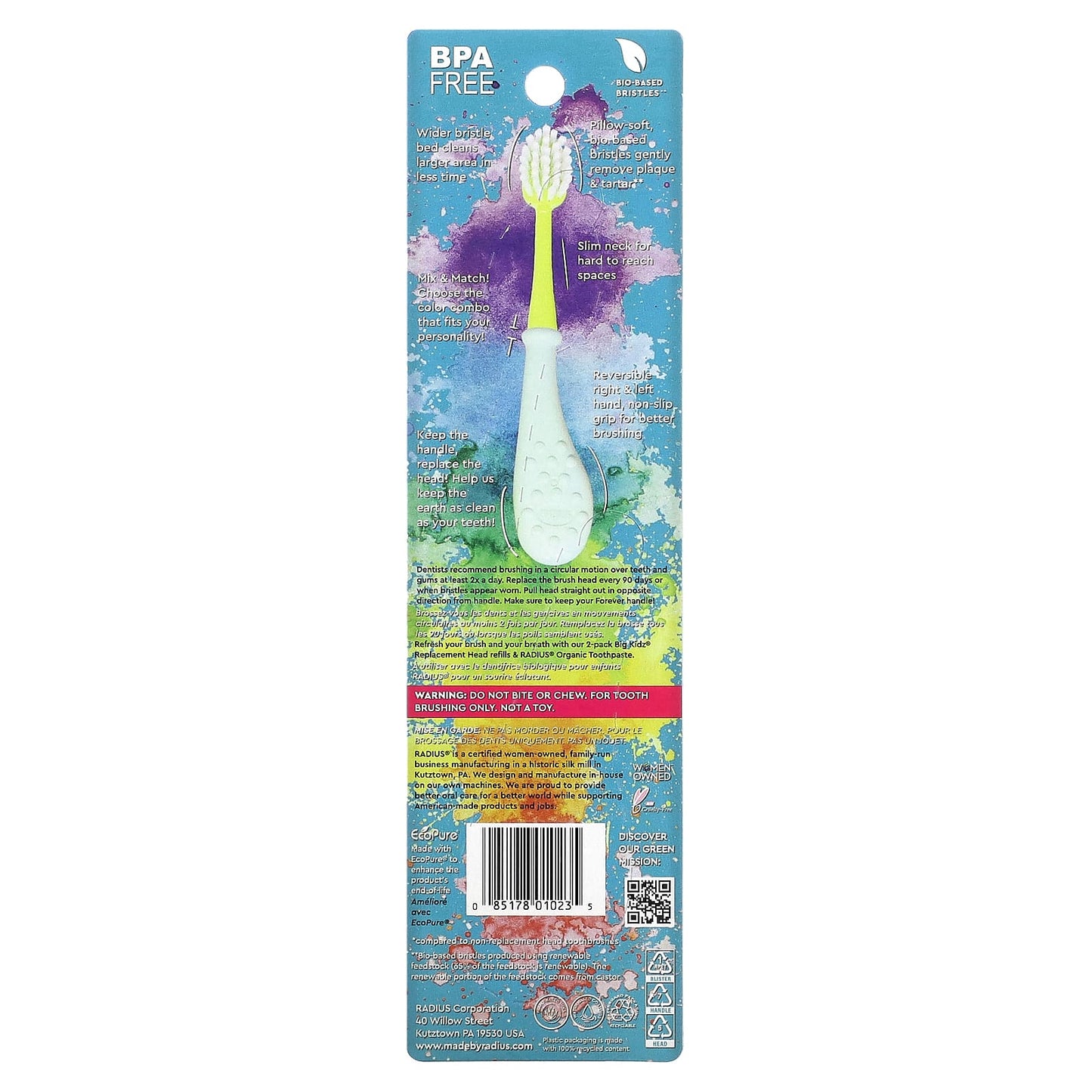 RADIUS, Big Kidz Forever Brush, 6+, Very Soft, 1 Toothbrush Handle + 1 Replacement Brush Head