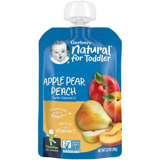 Gerber-Natural for Toddler-12+ Months-Apple-Pear-Peach with Vitamin C-3.5 oz (99 g)