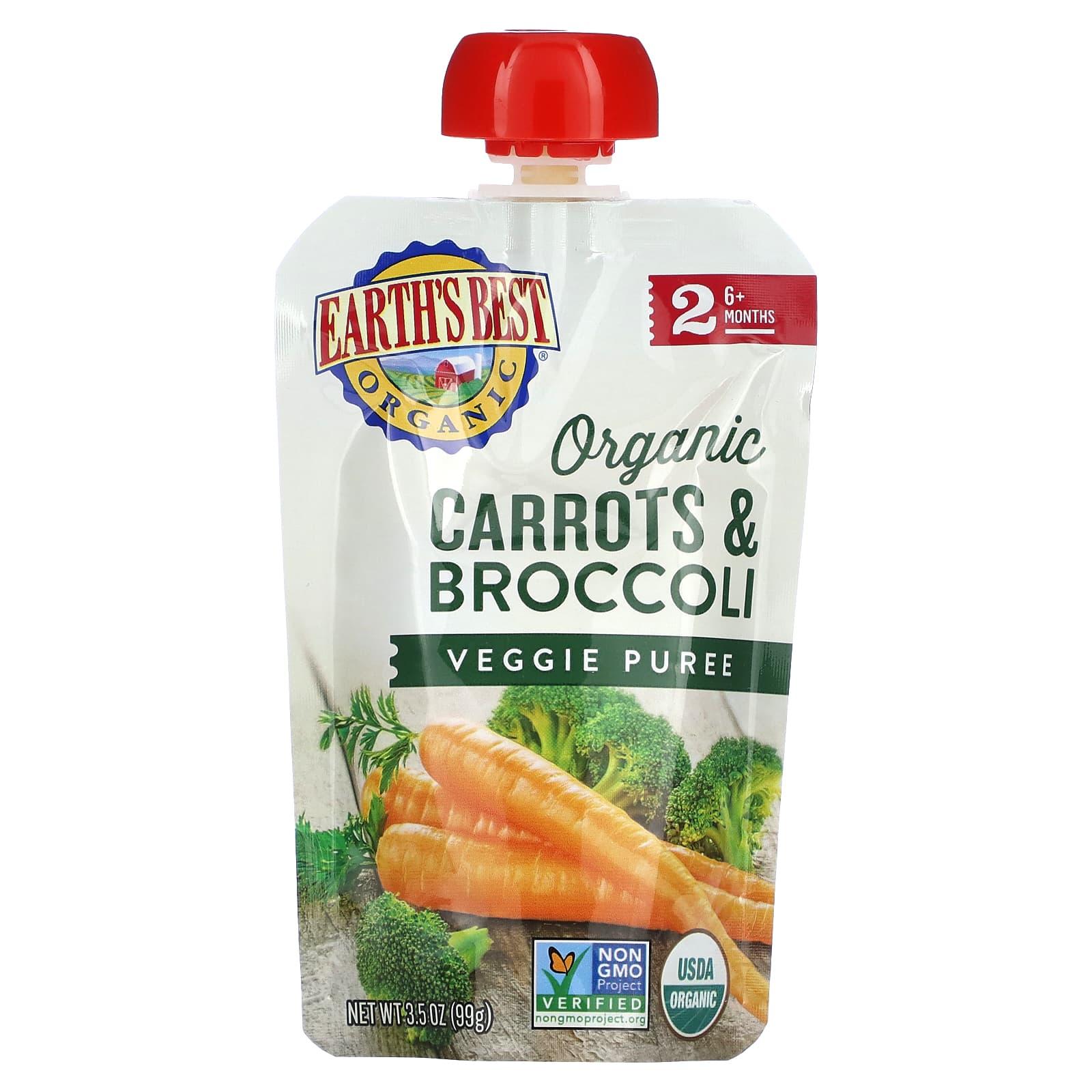 Earth's Best-Organic Veggie Puree-6+ Months-Carrots & Broccoli-3.5 oz (99 g)