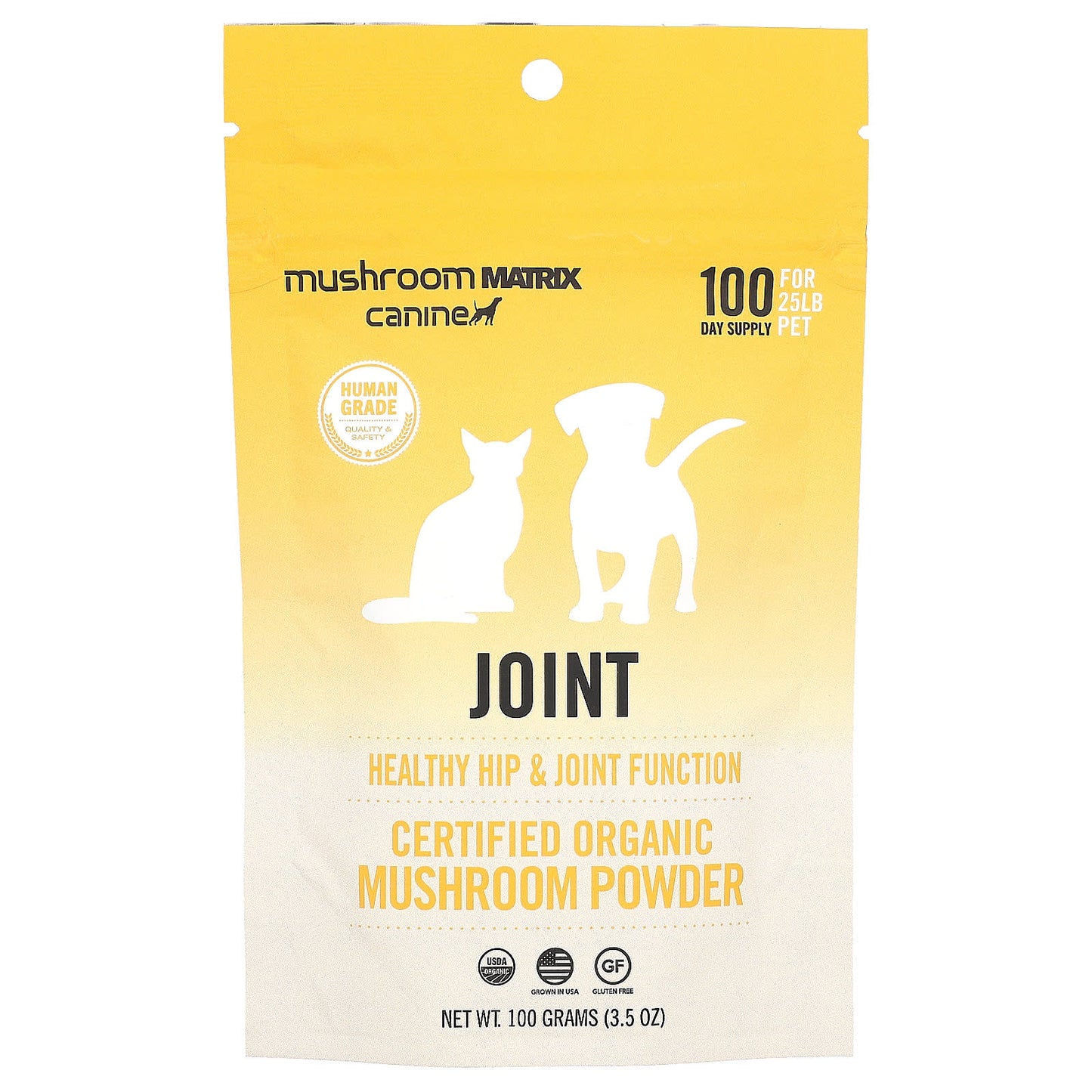 Mushroom Matrix Canine-Joint-Certified Organic Mushroom Powder-For 25 lb Pet-For Dogs and Cats-3.57 oz (100 g)