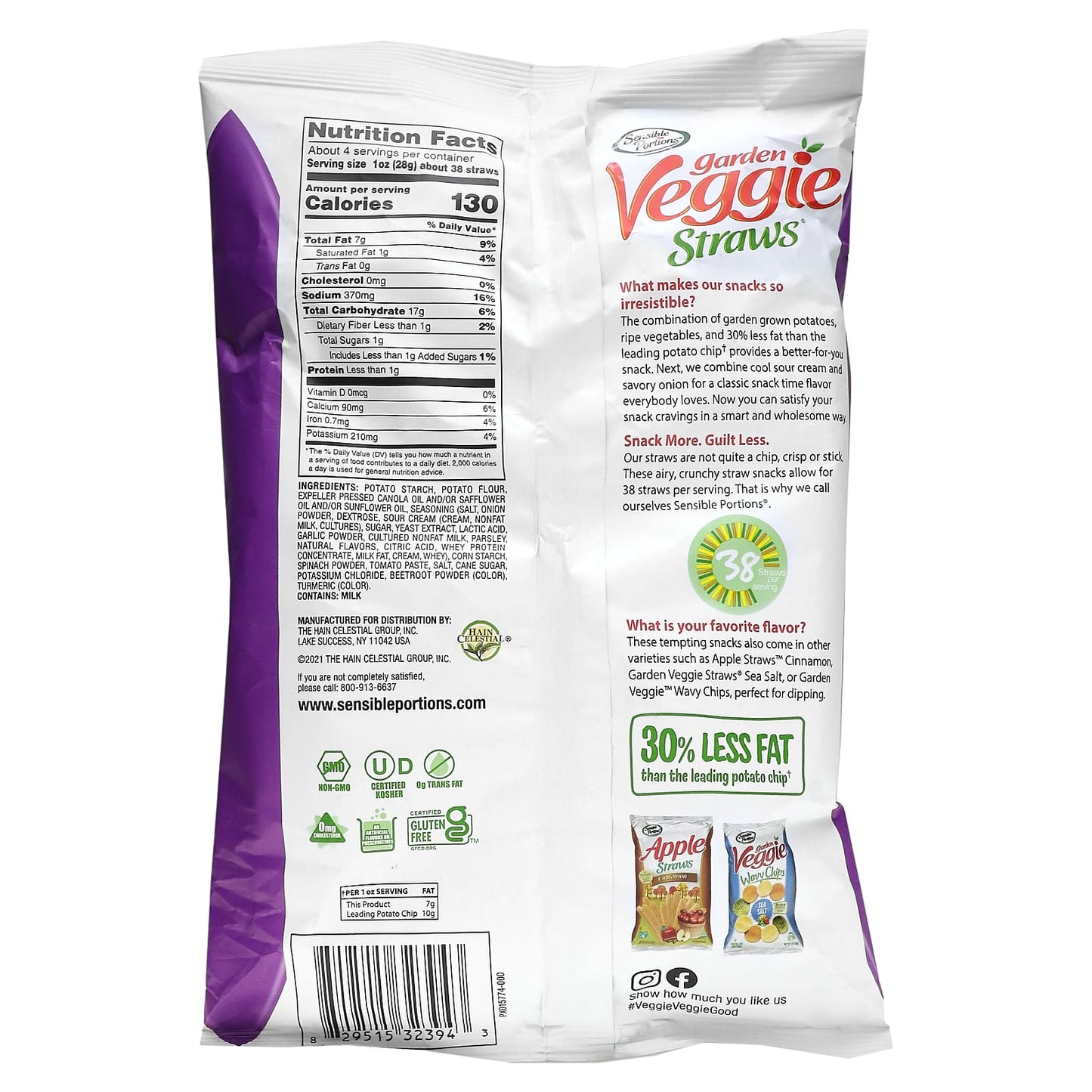 Sensible Portions, Garden Veggie Straws, Sour Cream & Onion, 4.25 oz (120 g)