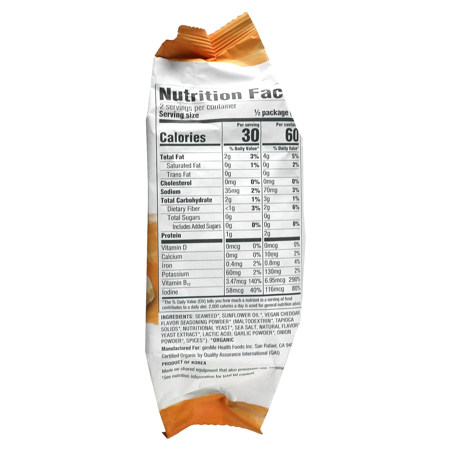 gimMe, Roasted Seaweed Snacks, White Cheddar, 0.35 oz (10 g)