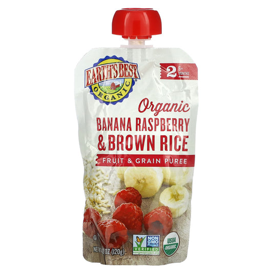 Earth's Best-Organic Fruit & Grain Puree-6+ Months-Banana Raspberry & Brown Rice-4.2 oz (120 g)