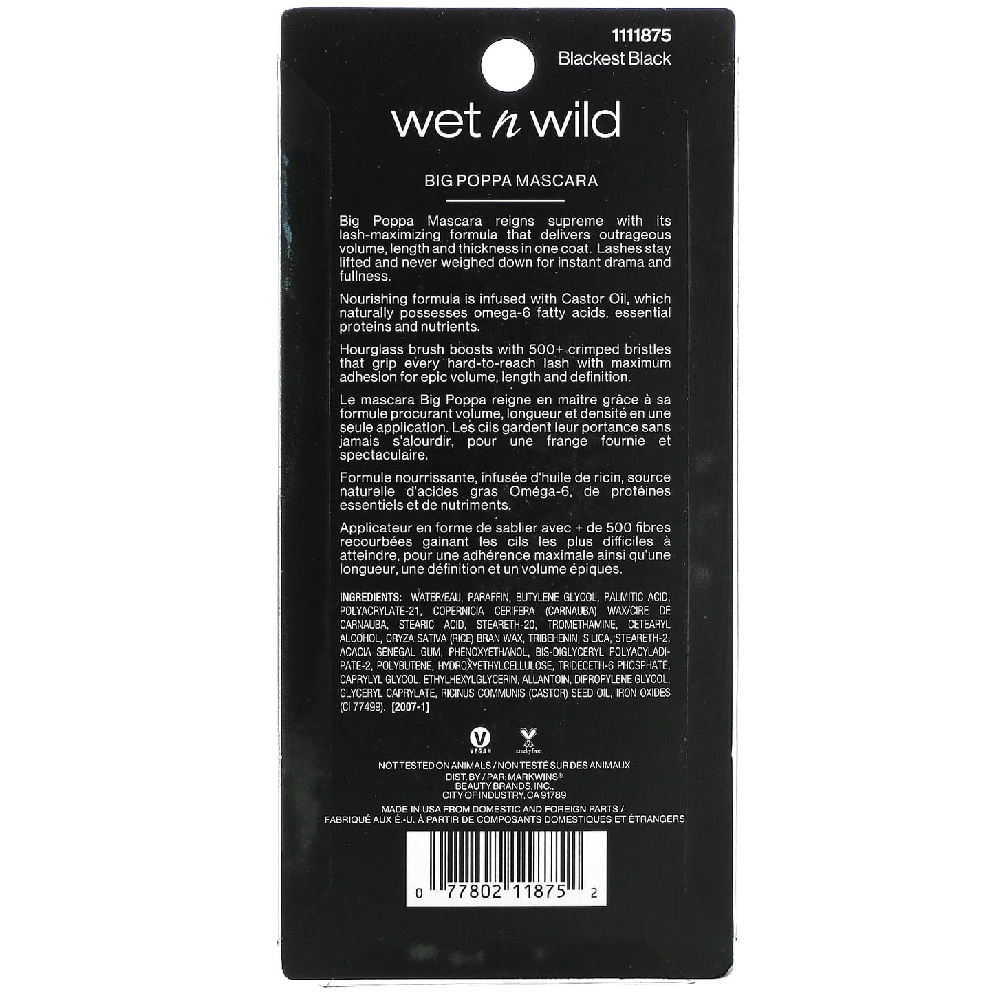 wet n wild, Big Poppa Mascara, Blackest Black, 0.33 fl oz (10 ml)