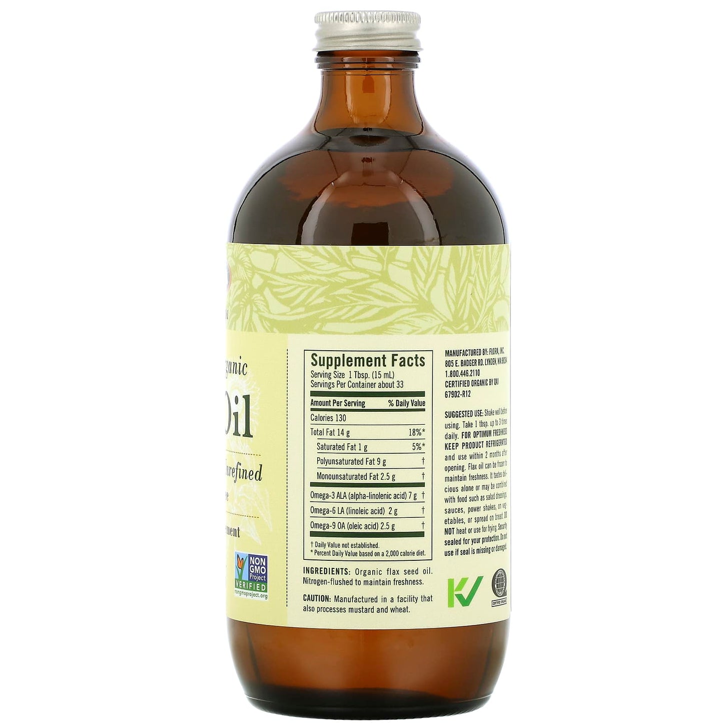 Flora, Certified Organic Flax Oil, 17 fl oz (500 ml)