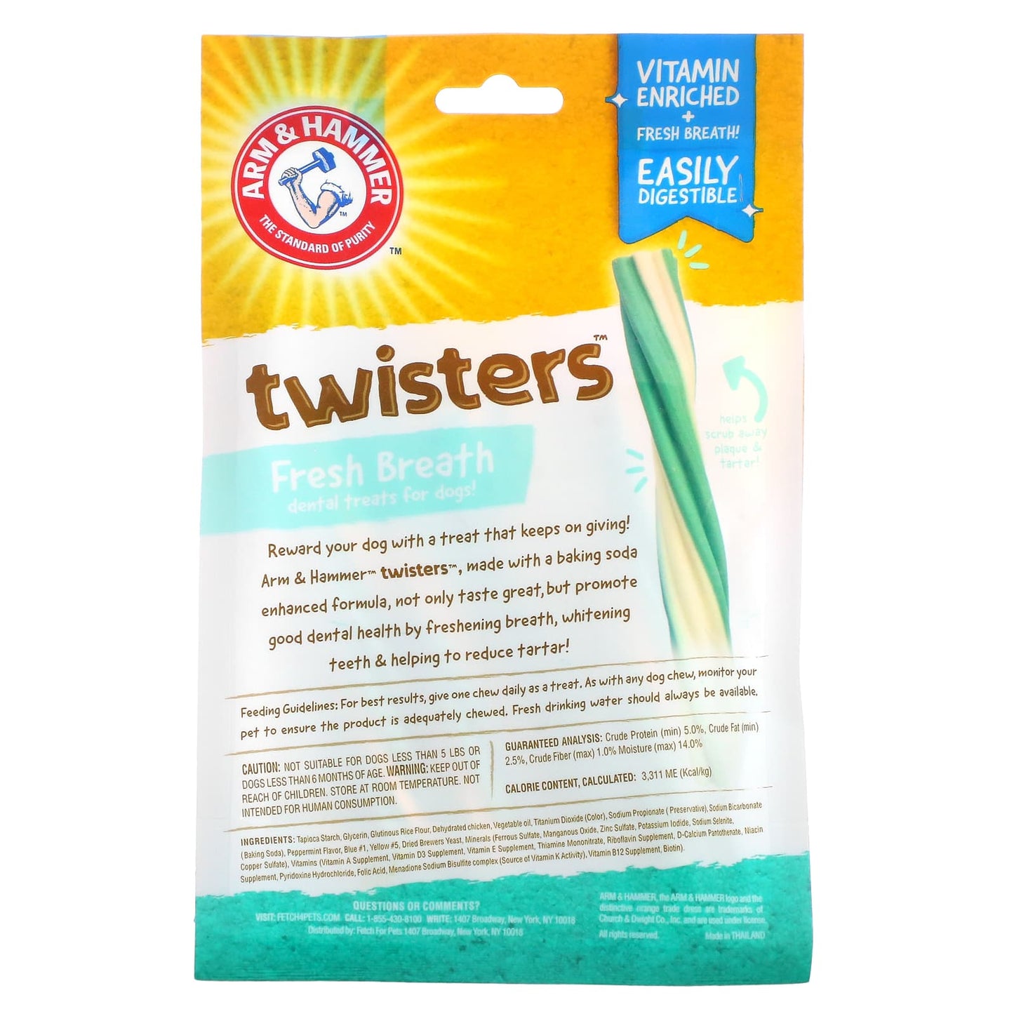 Arm & Hammer, Twisters, Fresh Breath Dental Treats For Dogs, Medium, Mint, 8 Pieces