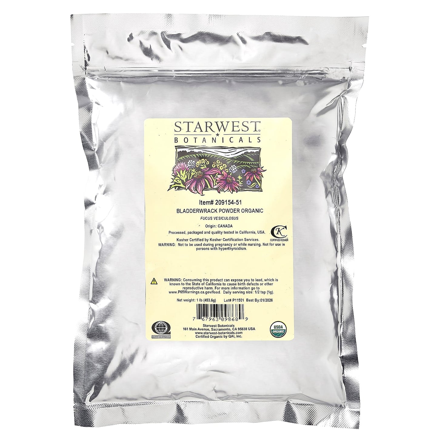 Starwest Botanicals, Organic Bladderwrack Powder, 1 lb (453.6 g)