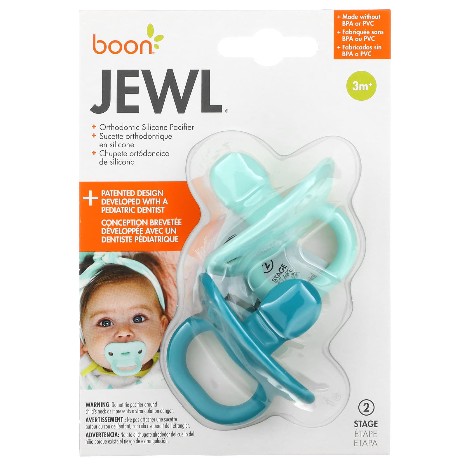 Boon-Jewl-Orthodontic Silicone Pacifier-3 Months+-2 Pacifiers