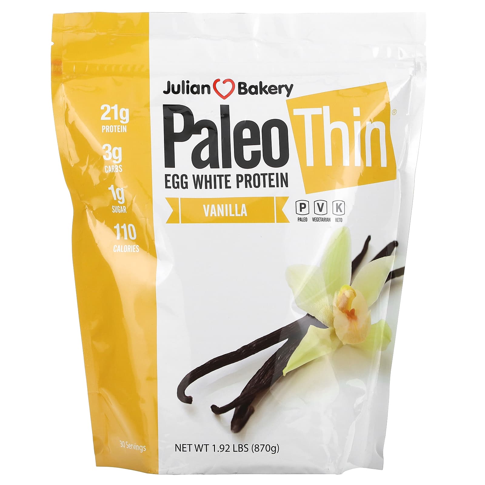 Julian Bakery-Paleo Thin-Egg White Protein-Vanilla-1.92 lbs (870 g)