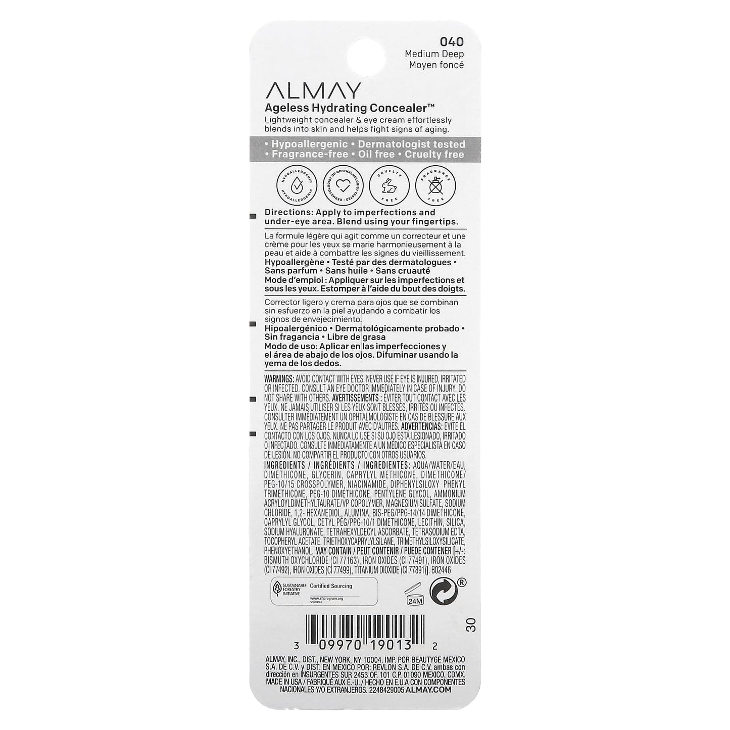 Almay, Ageless Hydrating Concealer, 040 Medium Deep, 0.37 fl oz (11 ml)