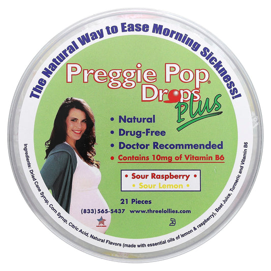 Preggie-Preggie Pop Drops Plus-Sour Raspberry-Sour Lemon-10 mg-21 Pieces