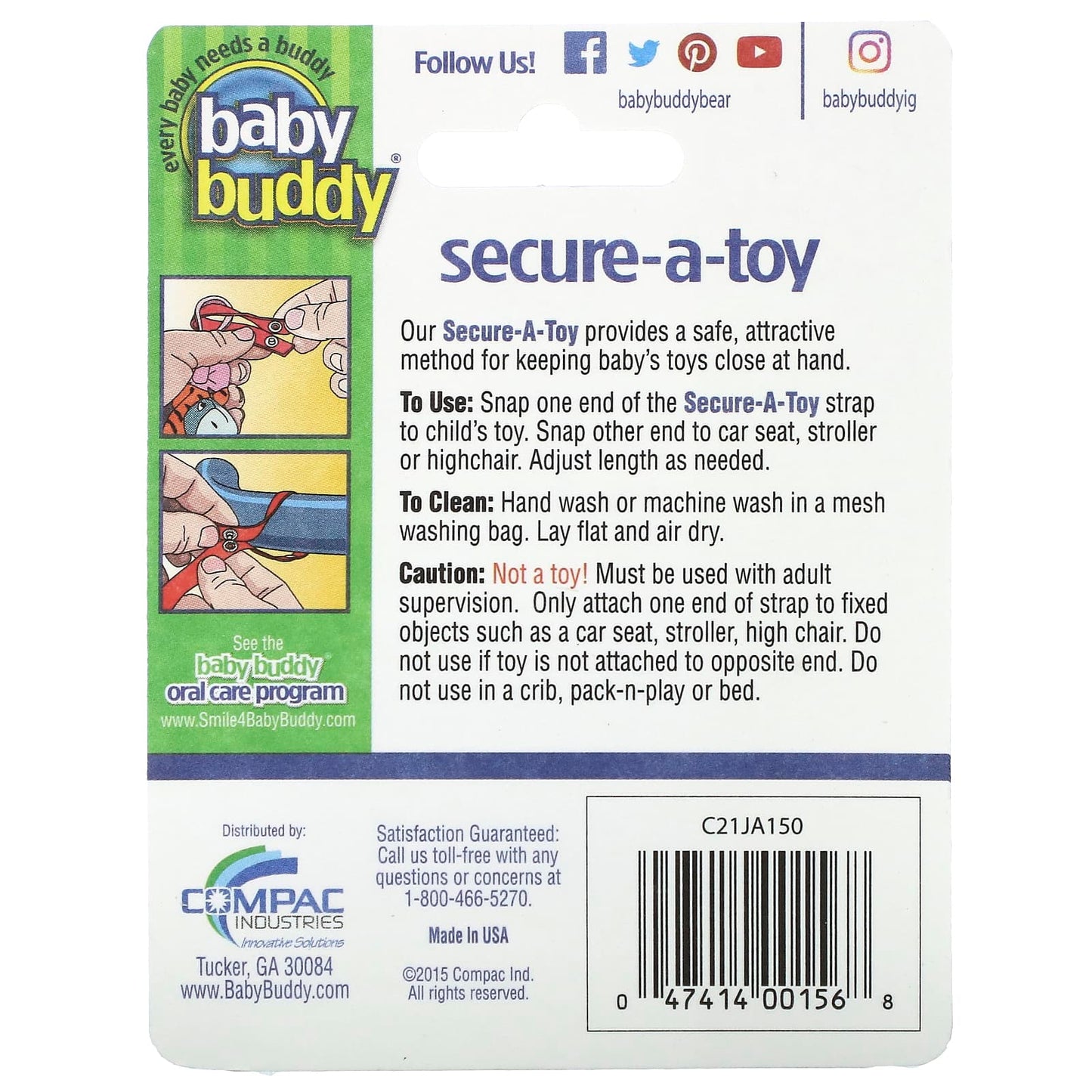 Baby Buddy, Secure-A-Toy, 4+ Months, Deep Blue & Sky Blue, 2 Straps