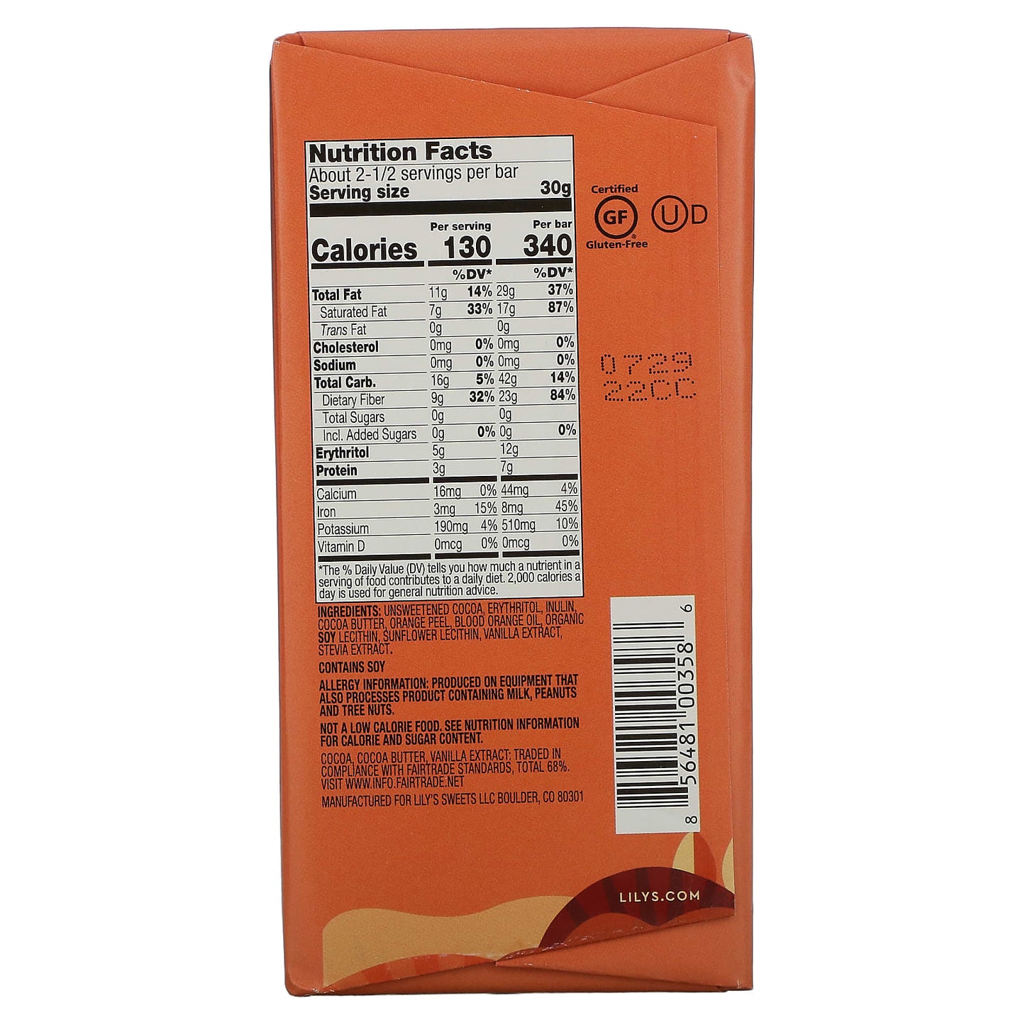 Lily's Sweets, Extra Dark Chocolate Bar, Blood Orange, 70% Cocoa, 2.8 oz (80 g)