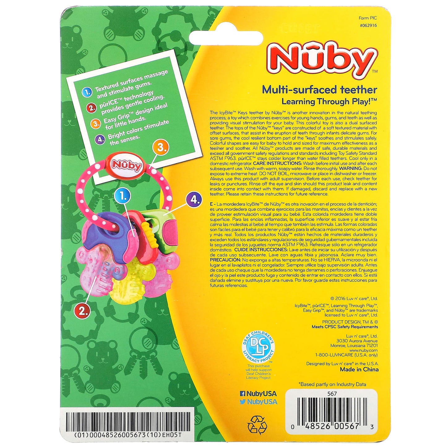 Nuby, Soothing Teether, IcyBite Keys, 3+ Months, Pink, 1 Teether