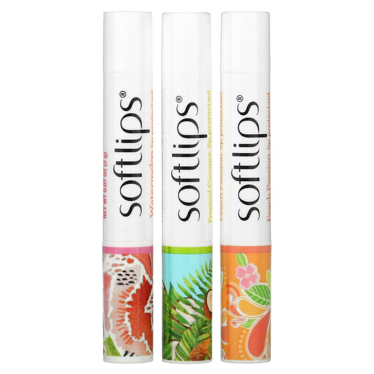 Softlips-Lip Protectant-Watermelon-Tropical Coconut-Peach Passion-3 Pack-0.07 oz (2 g) Each