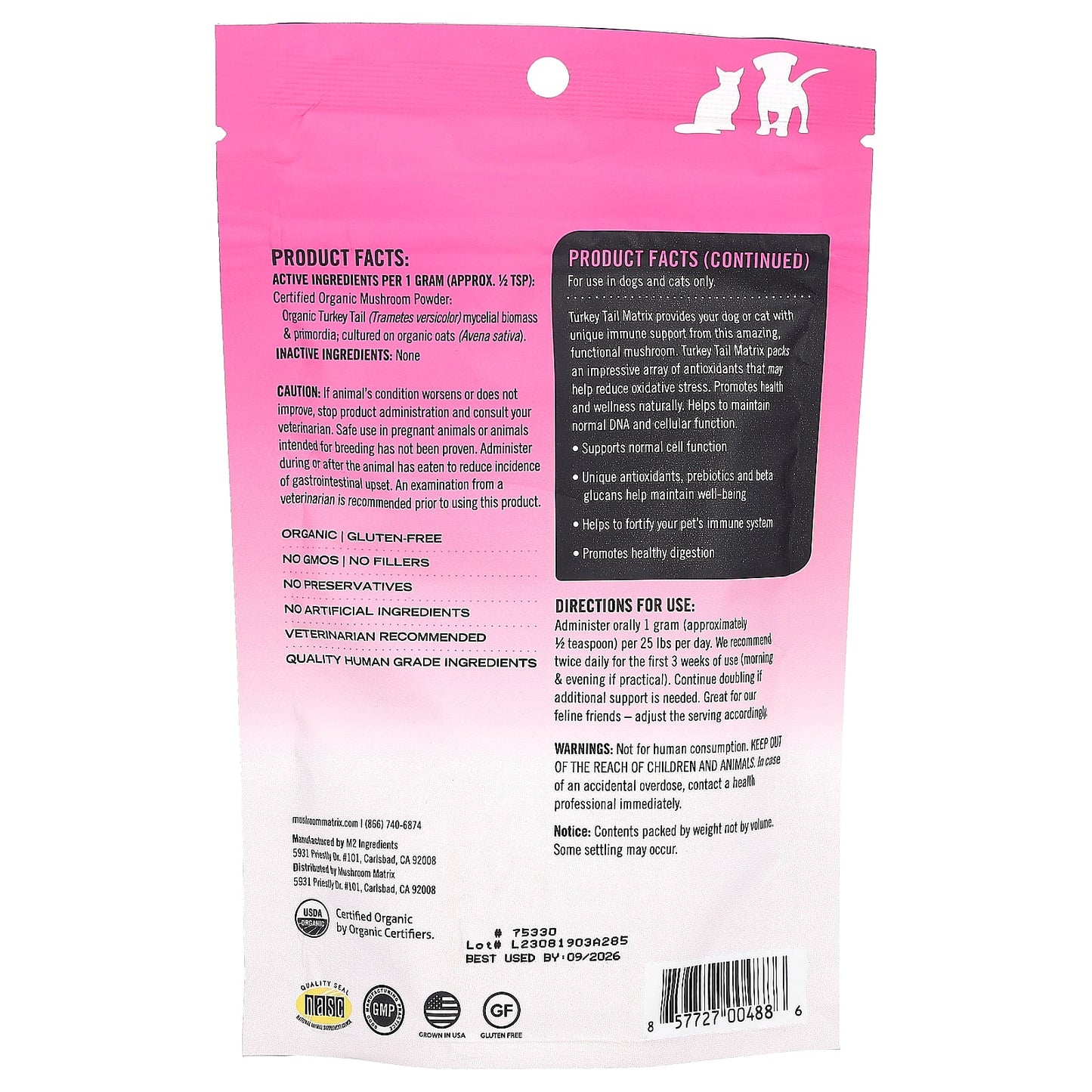 Mushroom Matrix Canine, Turkey Tail, Certified Organic Mushroom Powder, For 25 lb Pet, For Dogs and Cats, 3.5 oz (100 g)