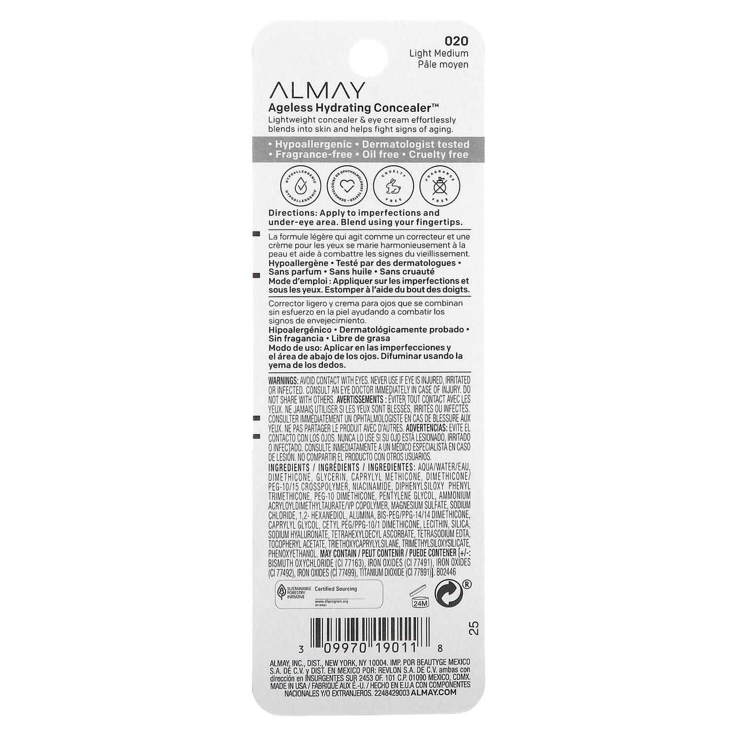 Almay, Ageless Hydrating Concealer, 020 Light Medium, 0.37 fl oz (11 ml)