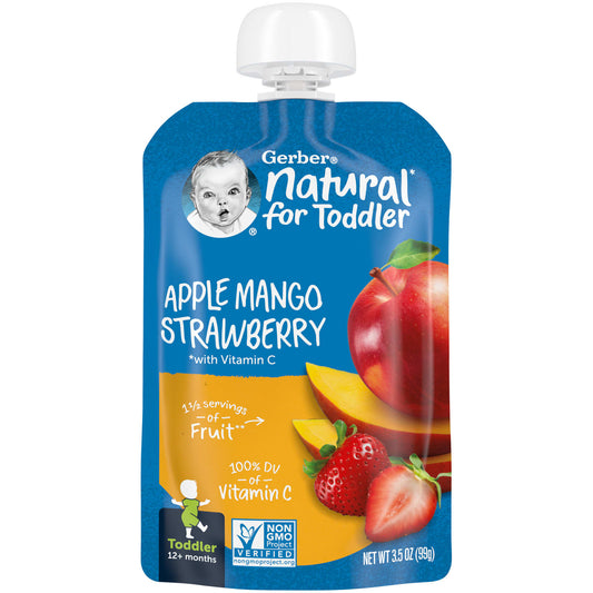 Gerber-Natural for Toddler-12+ Months-Apple-Mango-Strawberry with Vitamin C-3.5 oz (99 g)