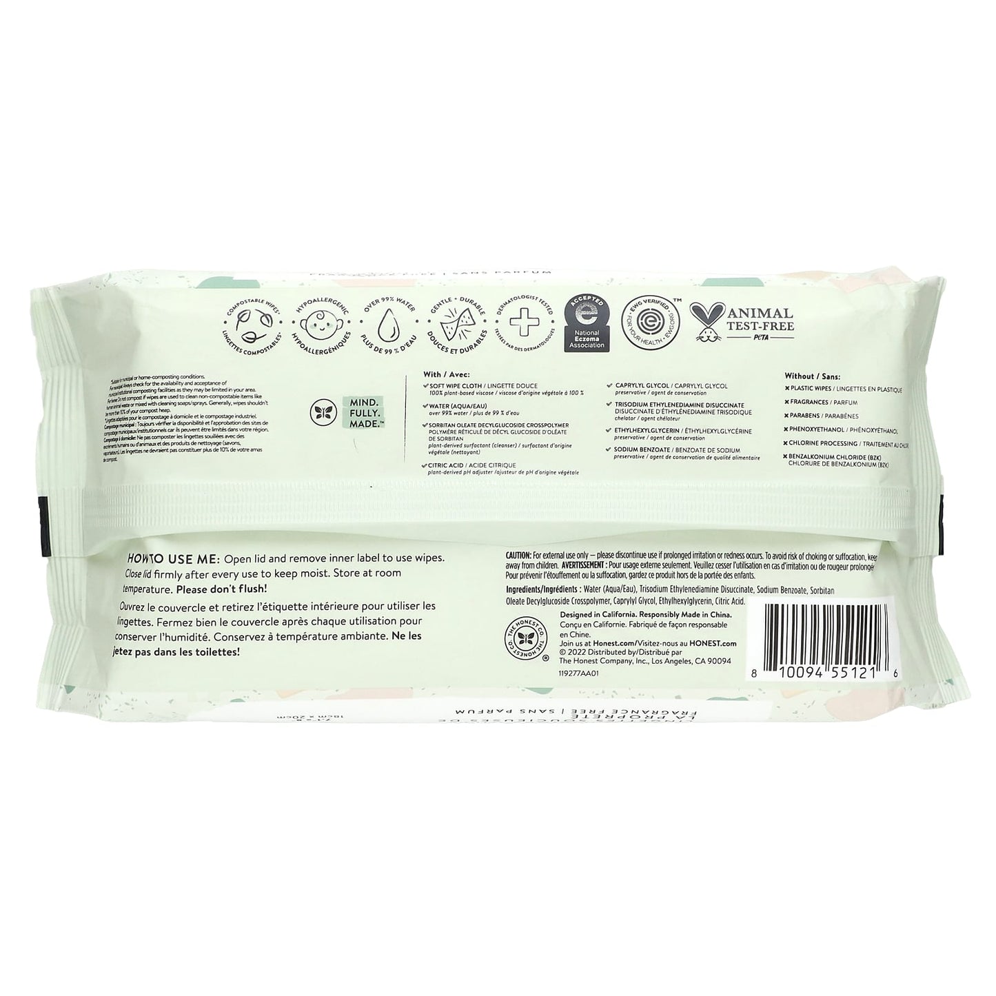 The Honest Company, Sensitive Clean Conscious Wipes, Fragrance Free, 60 Wipes