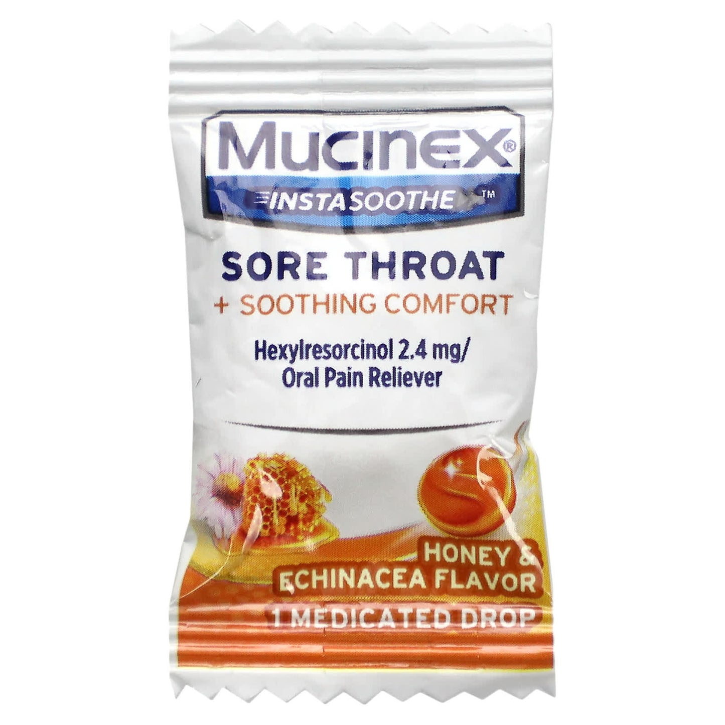 Mucinex, InstaSoothe, Sore Throat + Soothing Comfort, Honey & Echinacea, 40 Medicated Drops