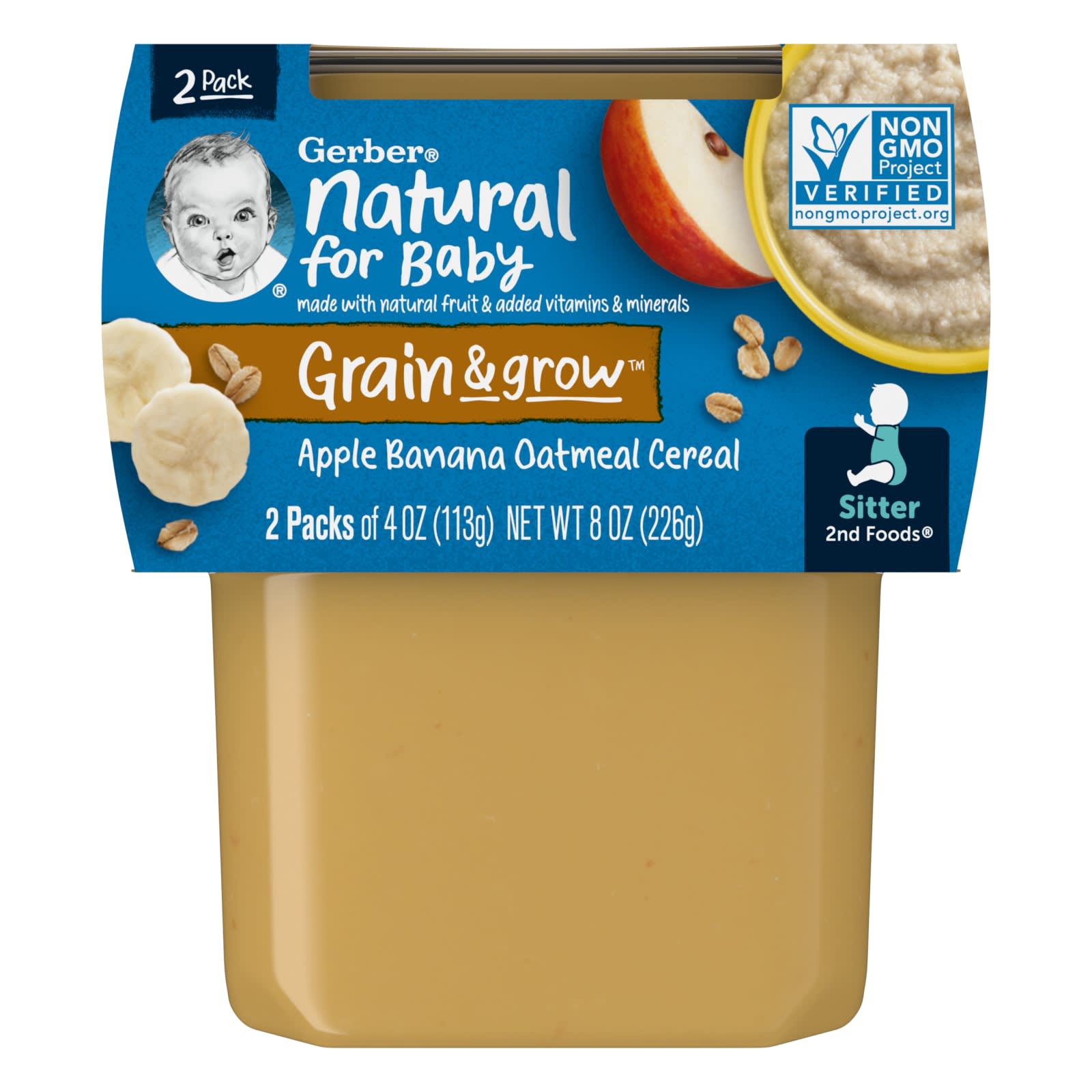 Gerber-Natural for Baby-Grain & Grow-2nd Foods-Apple Banana Oatmeal Cereal-2 Pack-4 oz (113 g) Each