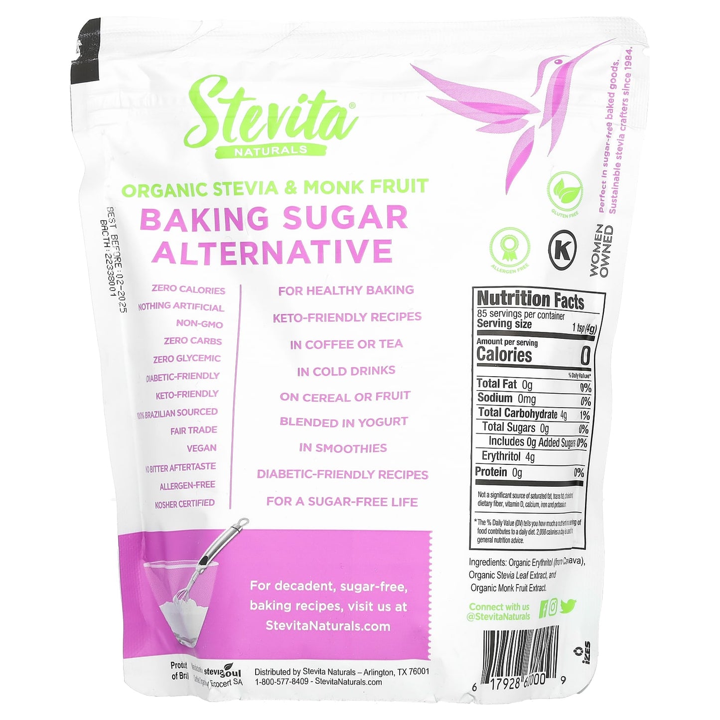 Stevita, Baking Sugar Alternative, Organic Stevia & Monk Fruit, 12 oz (341 g)