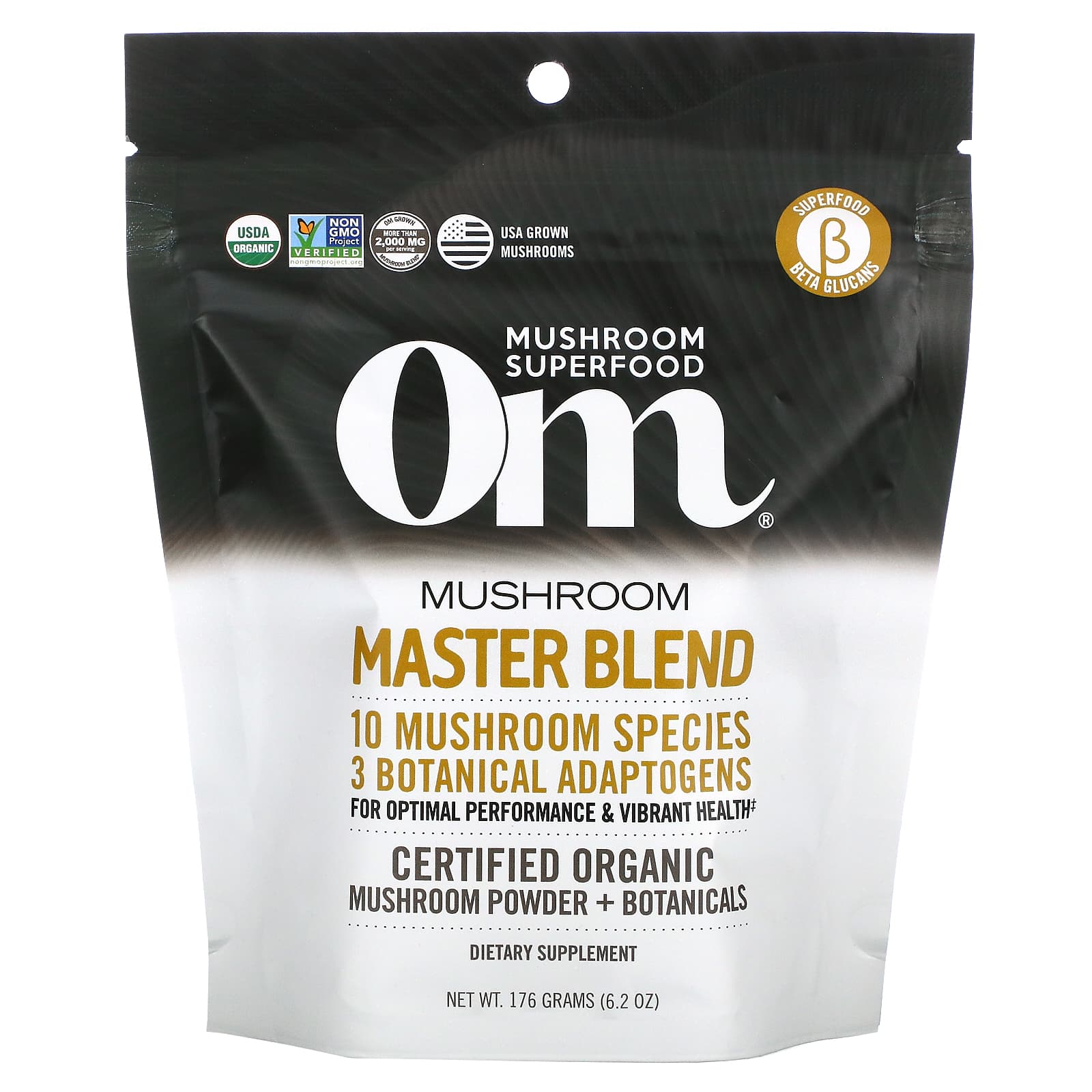 Om Mushrooms-Certified Organic Mushroom Powder-Mushroom Master Blend-6.2 oz (176 g)