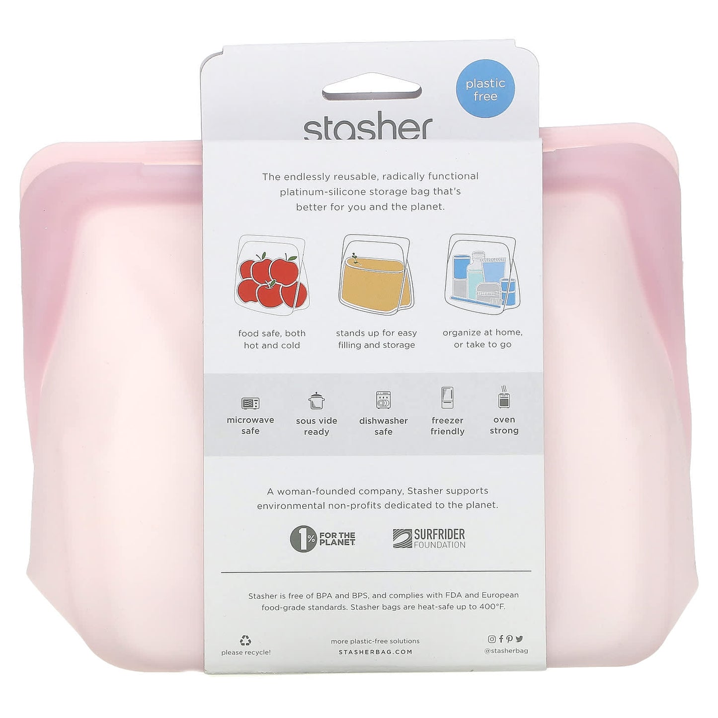 Stasher, Stand-Up Mid, Rose, 56 fl oz (1650 ml)