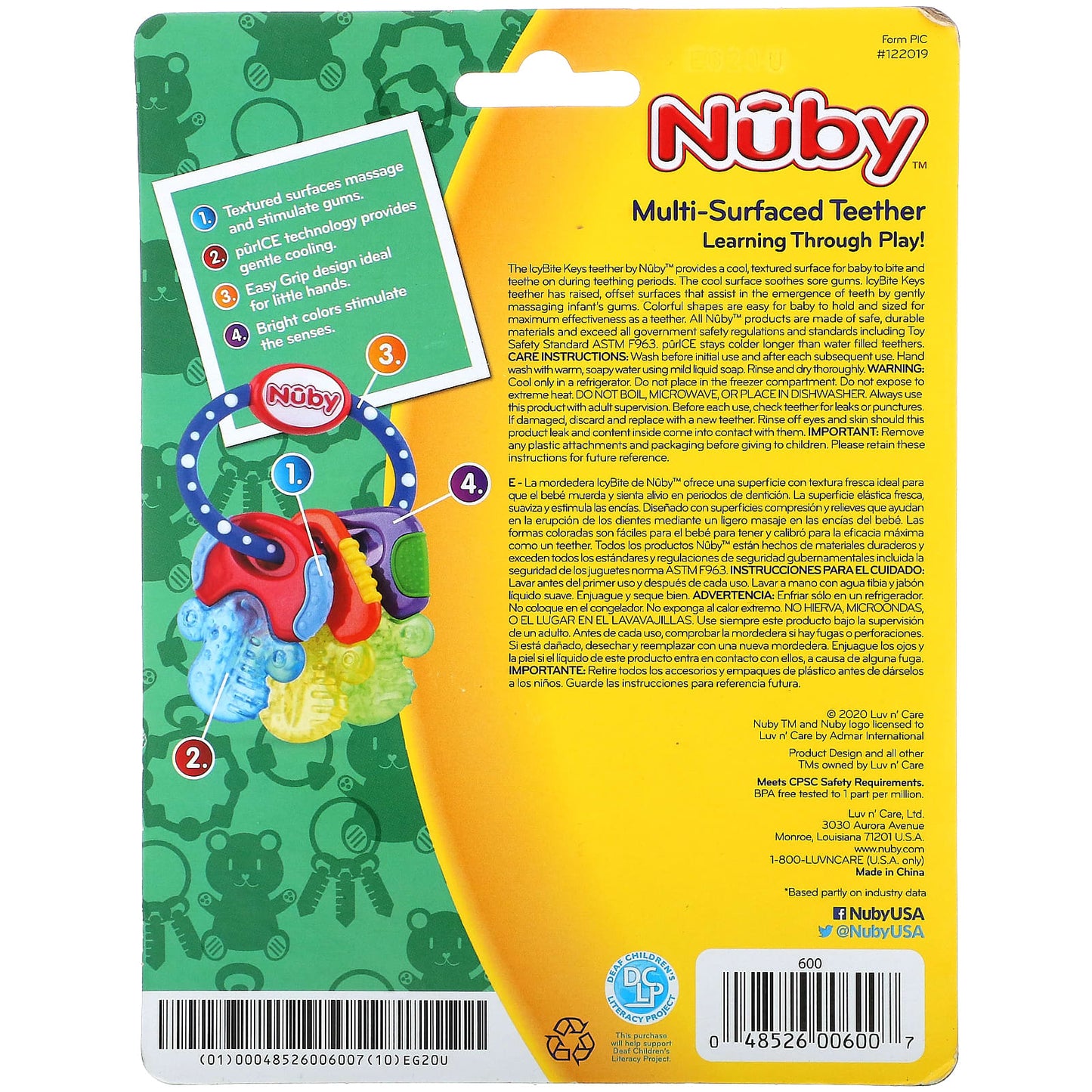 Nuby, Soothing Teether, IcyBite Keys, 3+ Months, Blue, 1 Teether