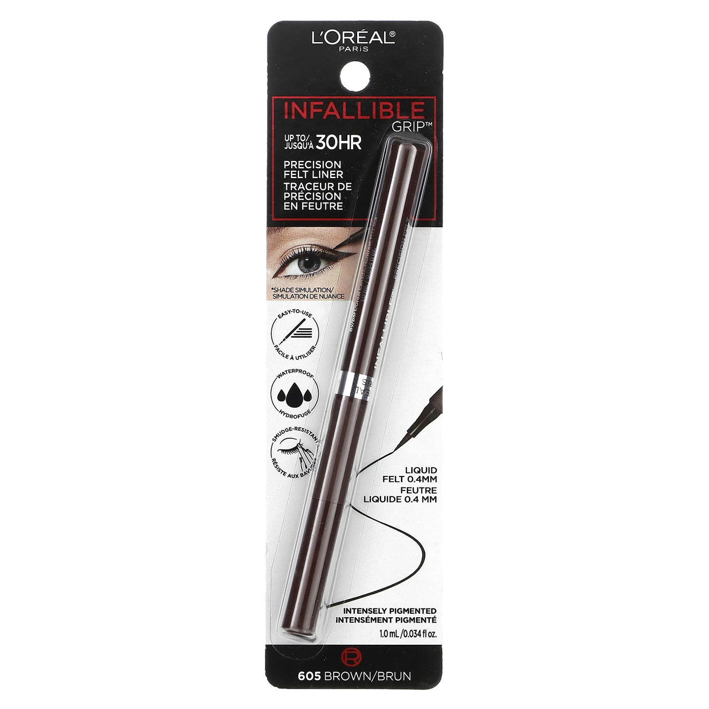 L'Oréal, Infallible Grip, Precision Felt Eyeliner, 605 Brown, 0.034 fl oz (1 ml)