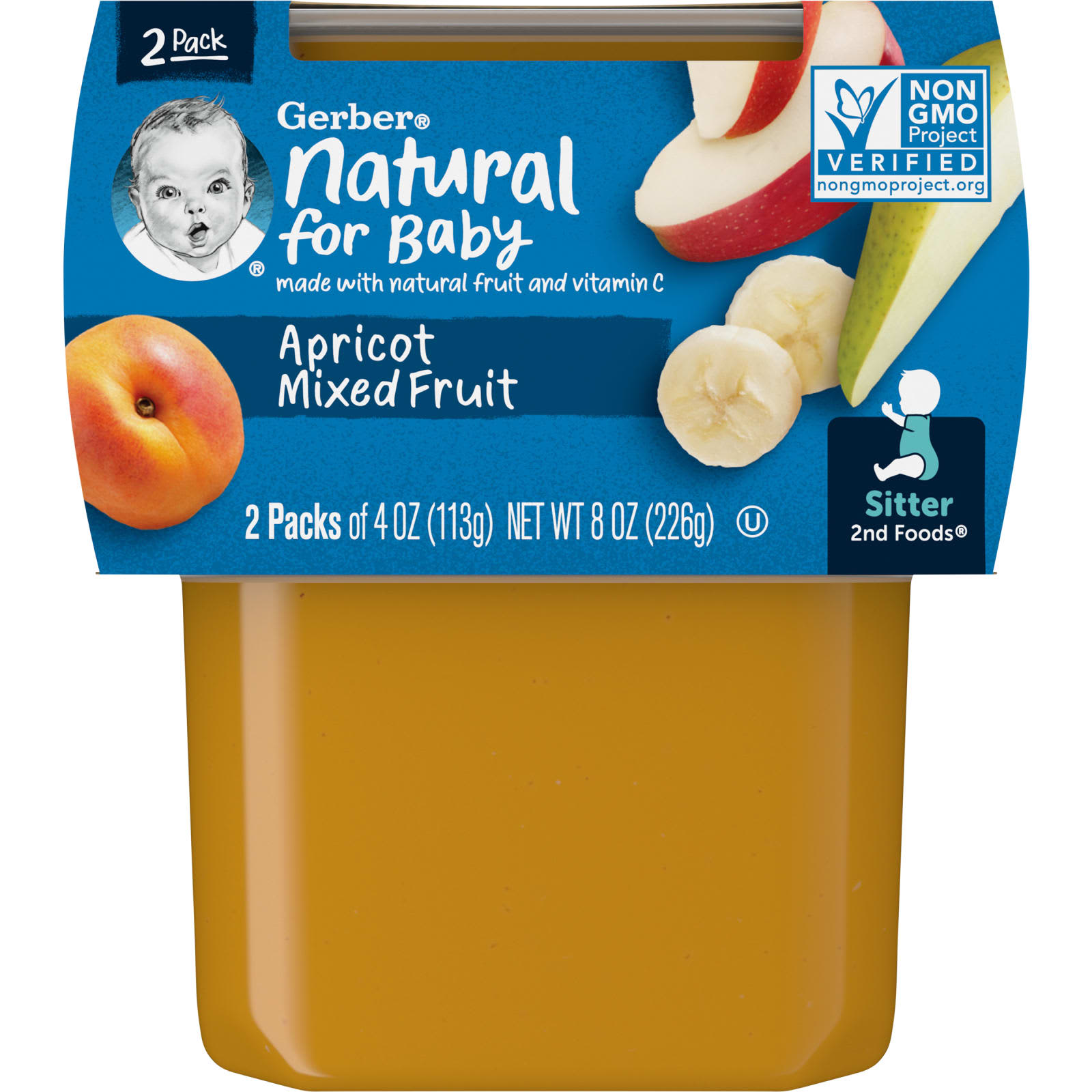 Gerber-Natural for Baby-2nd Foods-Apricot Mixed Fruit-2 Pack-4 oz (113 g) Each