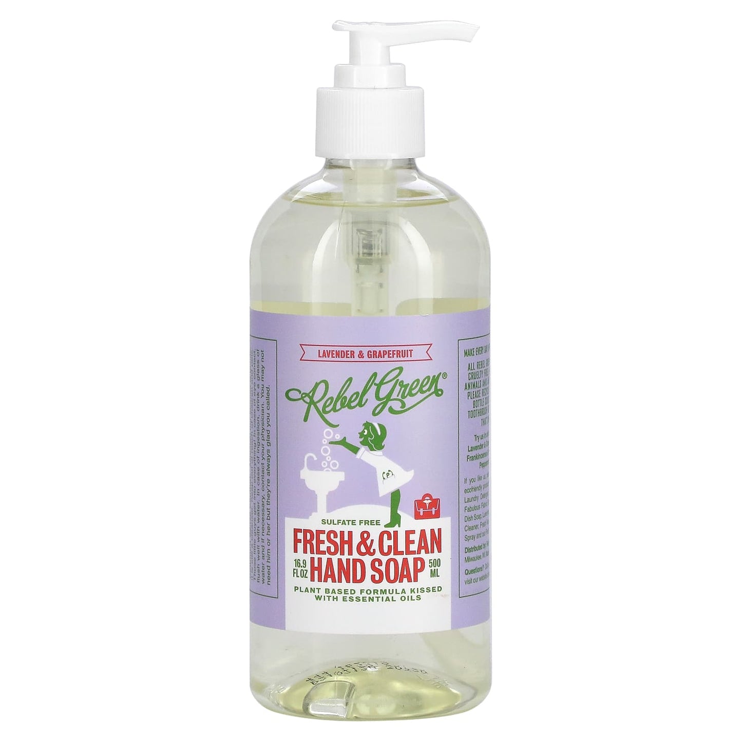 Rebel Green-Fresh & Clean Hand Soap-Lavender & Grapefruit-16.9 fl oz (500 ml)