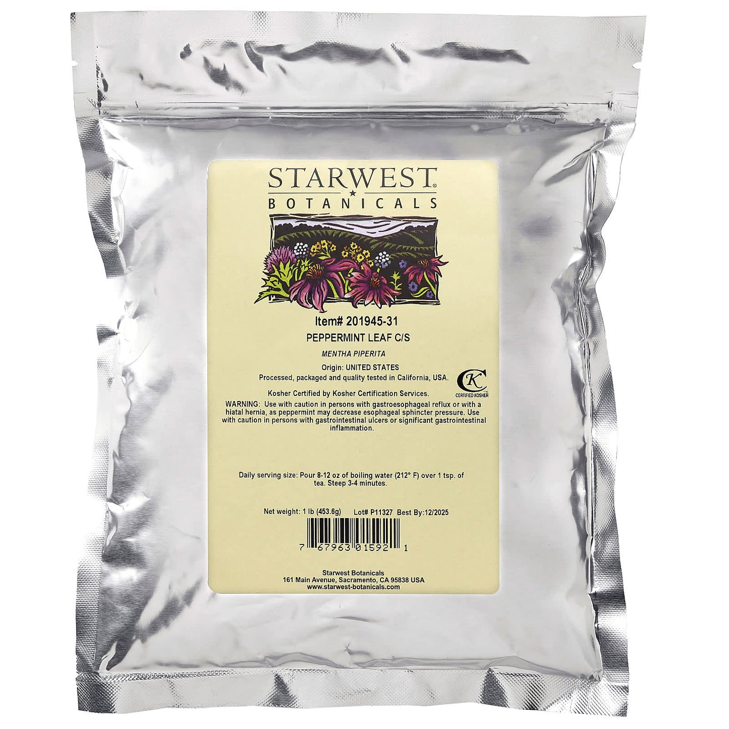 Starwest Botanicals, Peppermint Leaf, Cut and Sift, 1 lb (453.6 g)