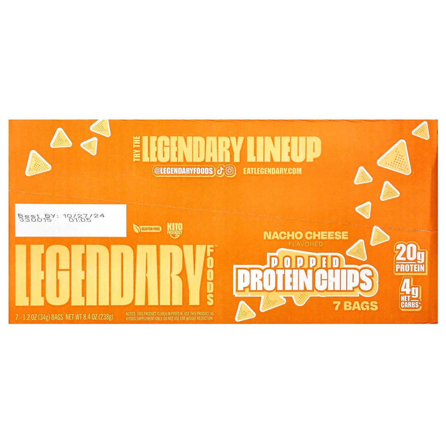 Legendary Foods, Popped Protein Chips, Nacho Cheese, 7 Bags, 1.2 oz (34 g) Each