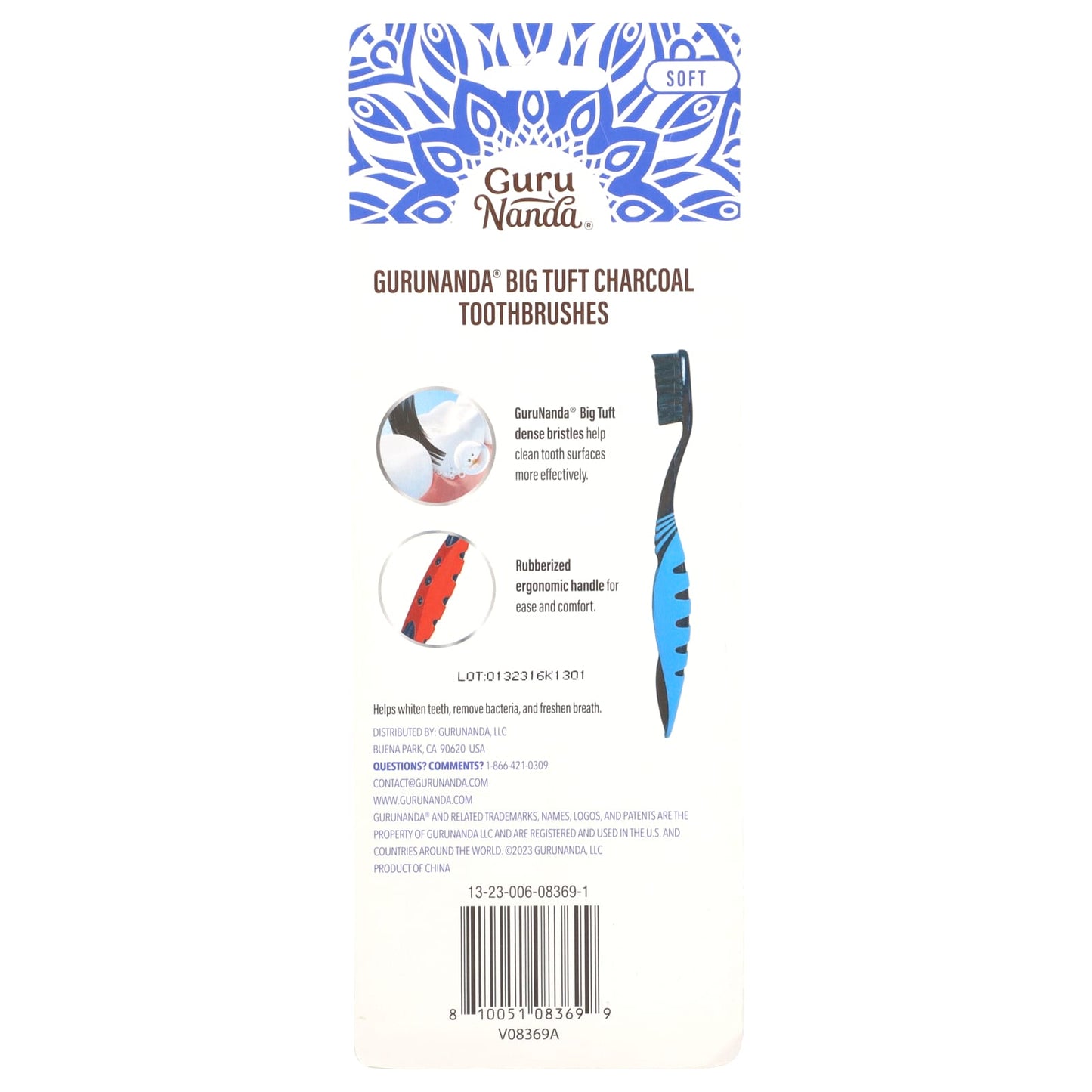 GuruNanda, Big Tuft Charcoal Toothbrushes, Soft , 6 Toothbrushes