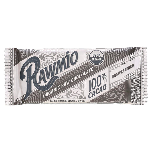 Rawmio-Essential Bar-Organic Raw Chocolate-100% Cacao-Unsweetened-1.1 oz (30 g)