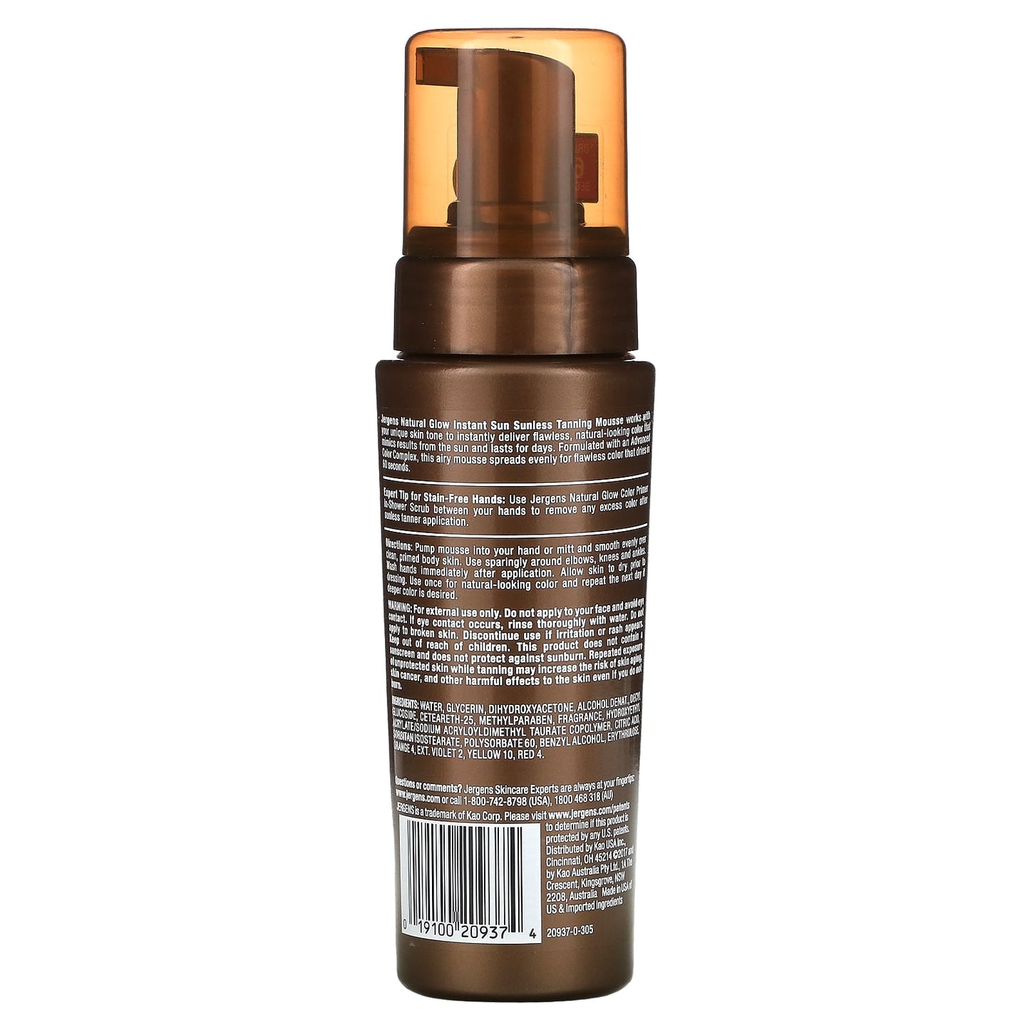 Jergens, Natural Glow, Instant Sun, Sunless Tanning Mousse, Light Bronze, 6 fl oz (177 ml)