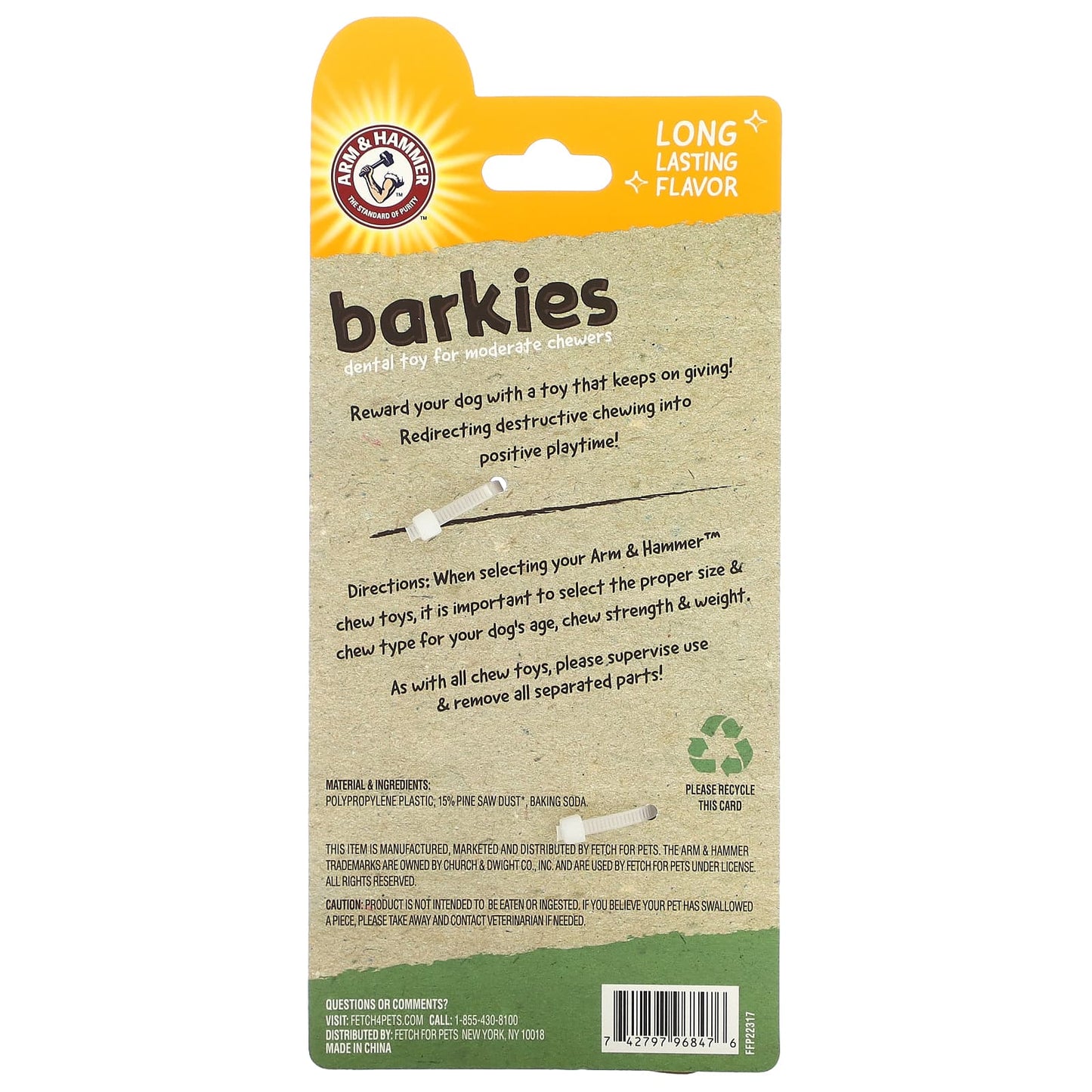 Arm & Hammer, Barkies for Moderate Chewers, Dental Toy for Dogs, Tree Branch, Bacon, 1 Toy