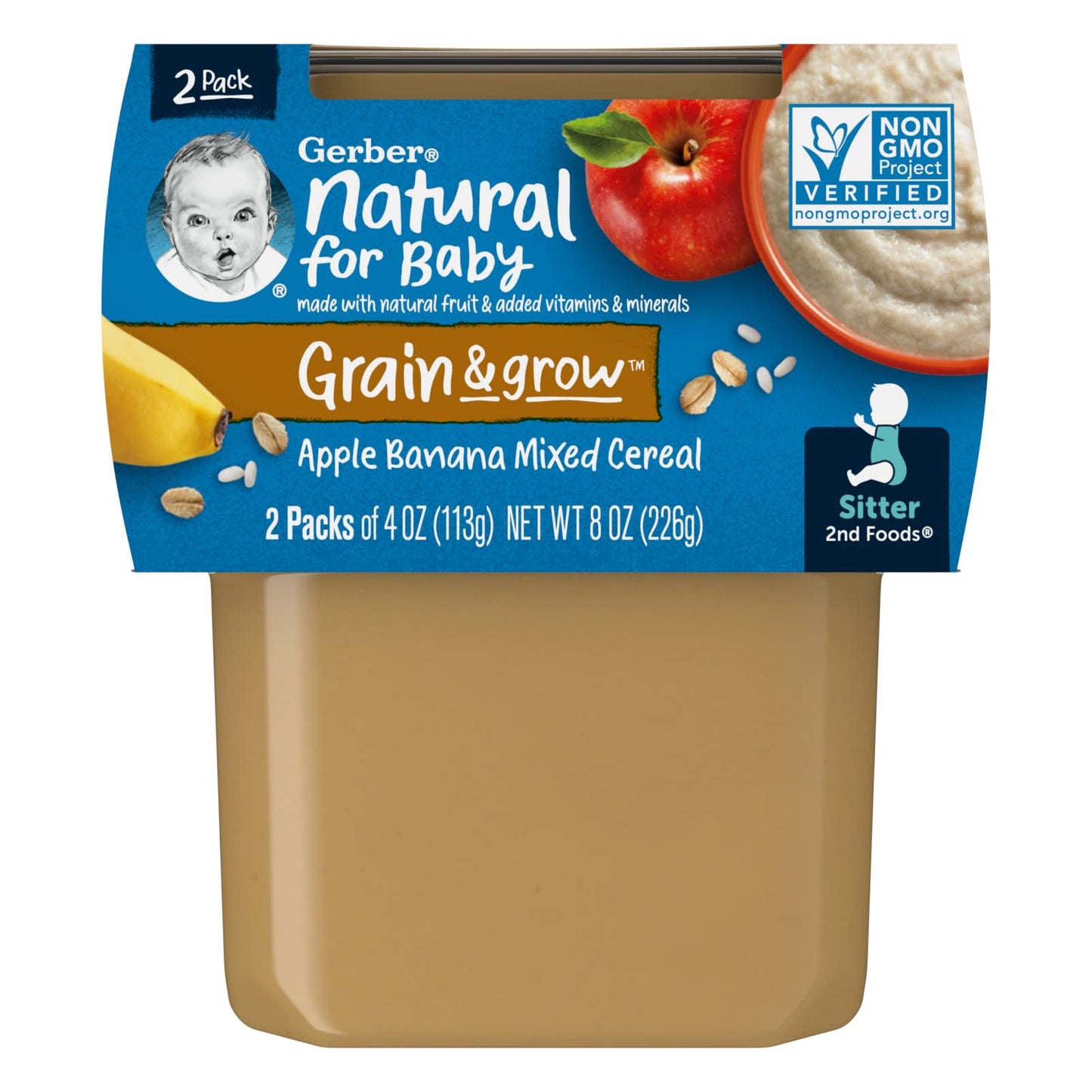 Gerber-Natural for Baby-Grain & Grow-2nd Foods-Apple Banana Mixed Cereal-2 Pack-4 oz (113 g) Each